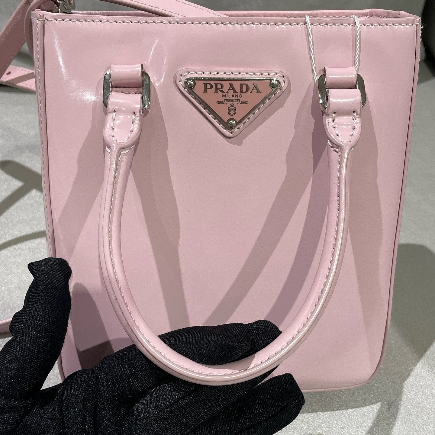 Prada Prada Pink Patent Leather Small Tote Bag Size ONE SIZE - 16 Thumbnail