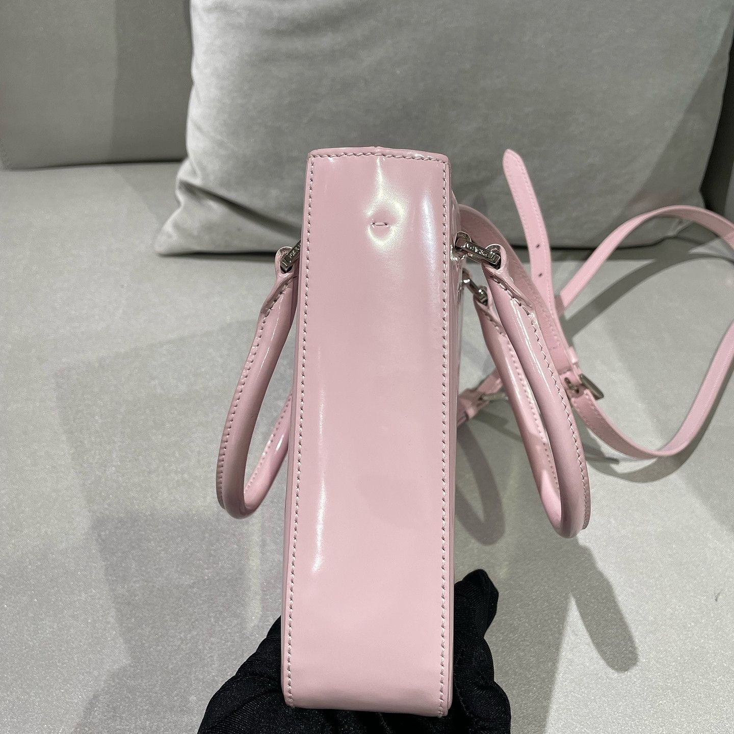 Prada Prada Pink Patent Leather Small Tote Bag Size ONE SIZE - 4 Thumbnail