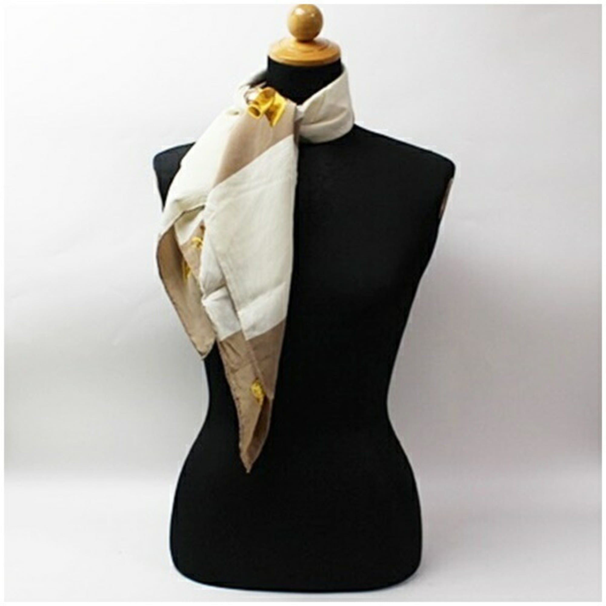 Chanel Chanel Silk Scarf Muffler Beige x Off-White CHANEL Women's Size ONE SIZE - 4 Thumbnail
