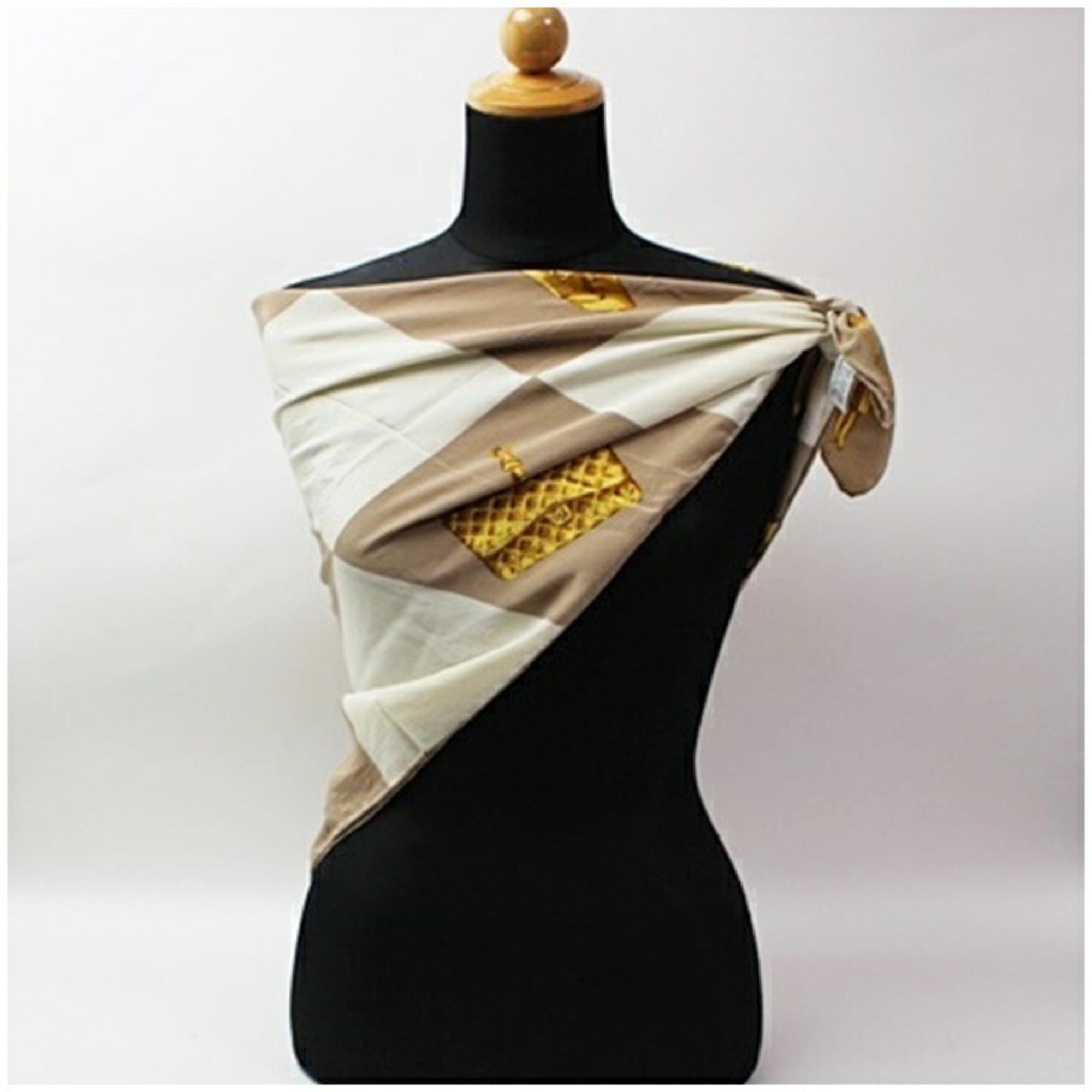 Chanel Chanel Silk Scarf Muffler Beige x Off-White CHANEL Women's Size ONE SIZE - 3 Thumbnail