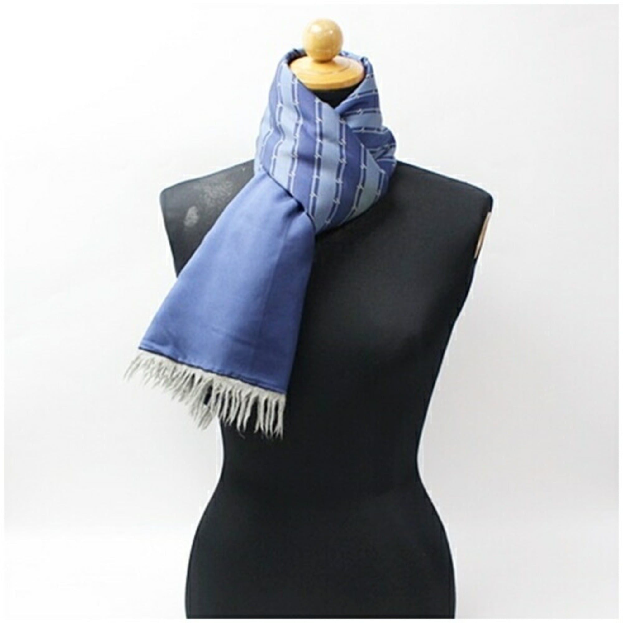 Hermes Hermes Silk Scarf, Blue with H-pattern and Stripe in Gray, 150 x 28 cm, HERMES, Men's Women's. Size ONE SIZE - 3 Thumbnail