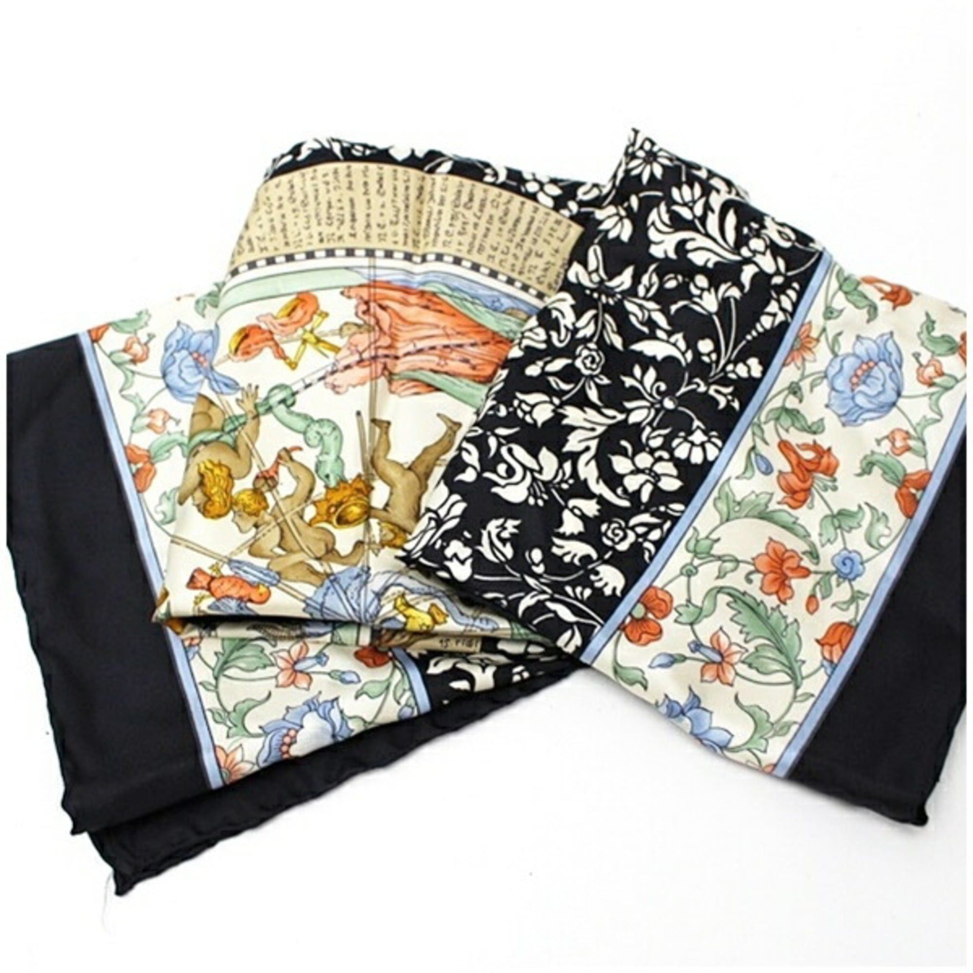 Celine Celine Silk Scarf/Muffler, Black x Multicolor, CELINE, Women's Size ONE SIZE - 8 Thumbnail