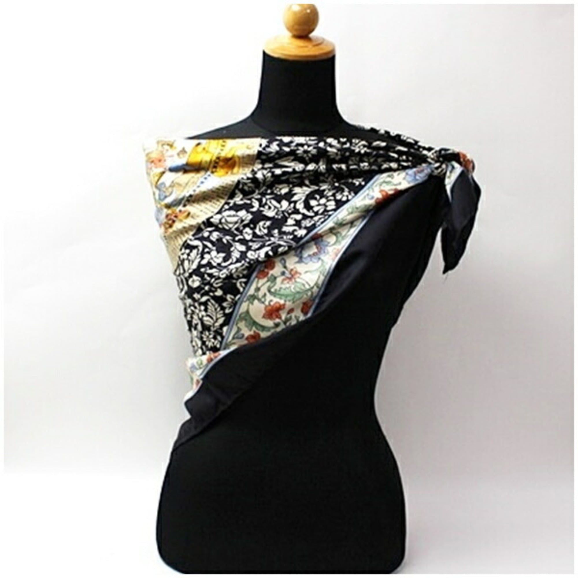 Celine Celine Silk Scarf/Muffler, Black x Multicolor, CELINE, Women's Size ONE SIZE - 3 Thumbnail