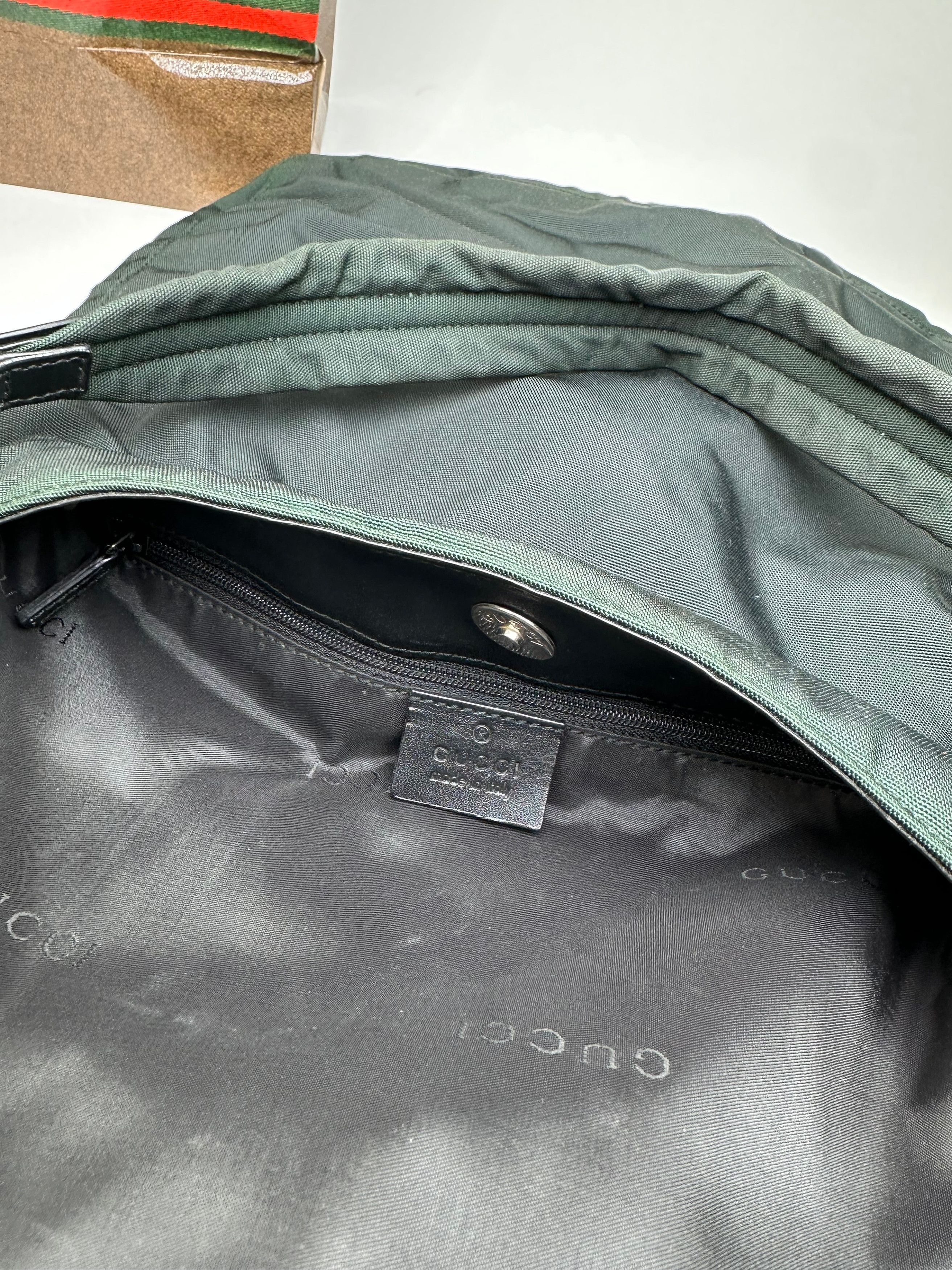 Gucci Vintage Nylon Leather Trim Hobo Shoulder Bag Green Size ONE SIZE - 3 Thumbnail