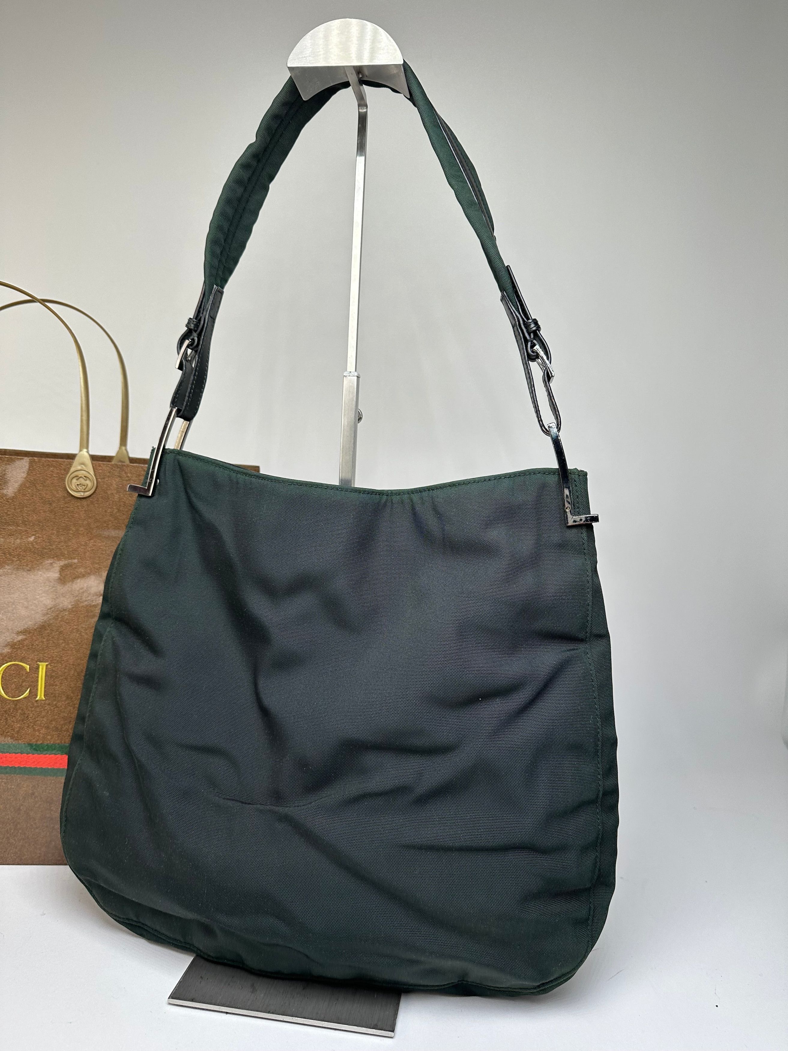 Gucci Vintage Nylon Leather Trim Hobo Shoulder Bag Green Size ONE SIZE - 9 Thumbnail