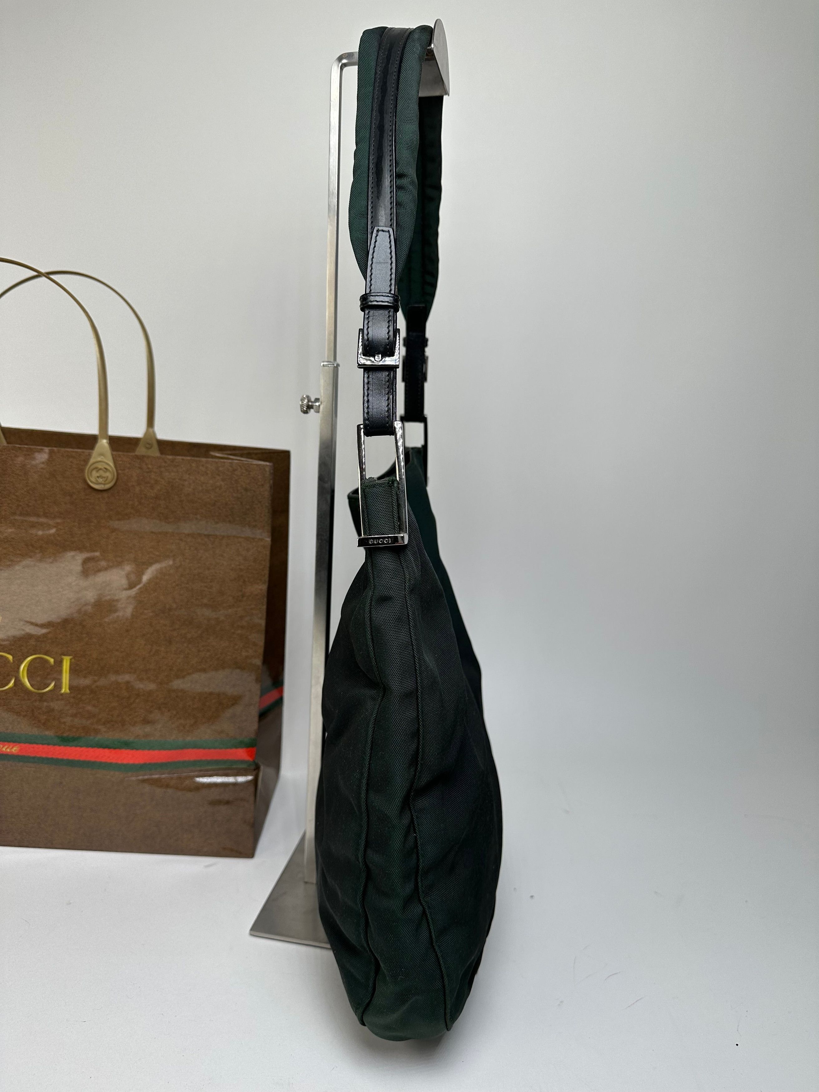 Gucci Vintage Nylon Leather Trim Hobo Shoulder Bag Green Size ONE SIZE - 5 Thumbnail