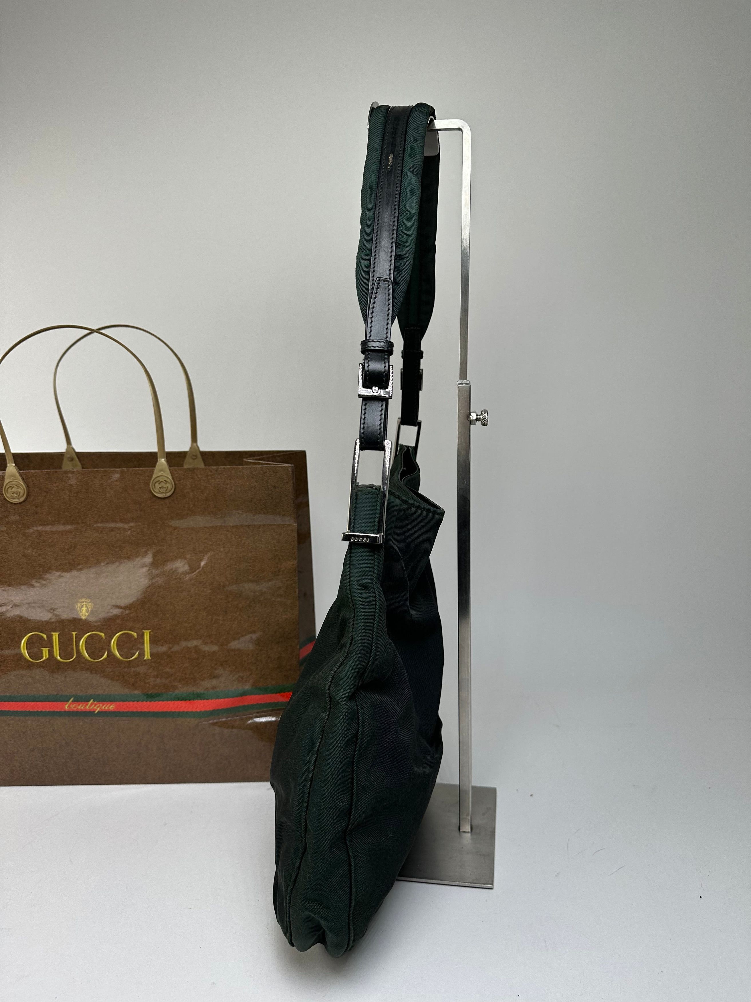 Gucci Vintage Nylon Leather Trim Hobo Shoulder Bag Green Size ONE SIZE - 8 Thumbnail