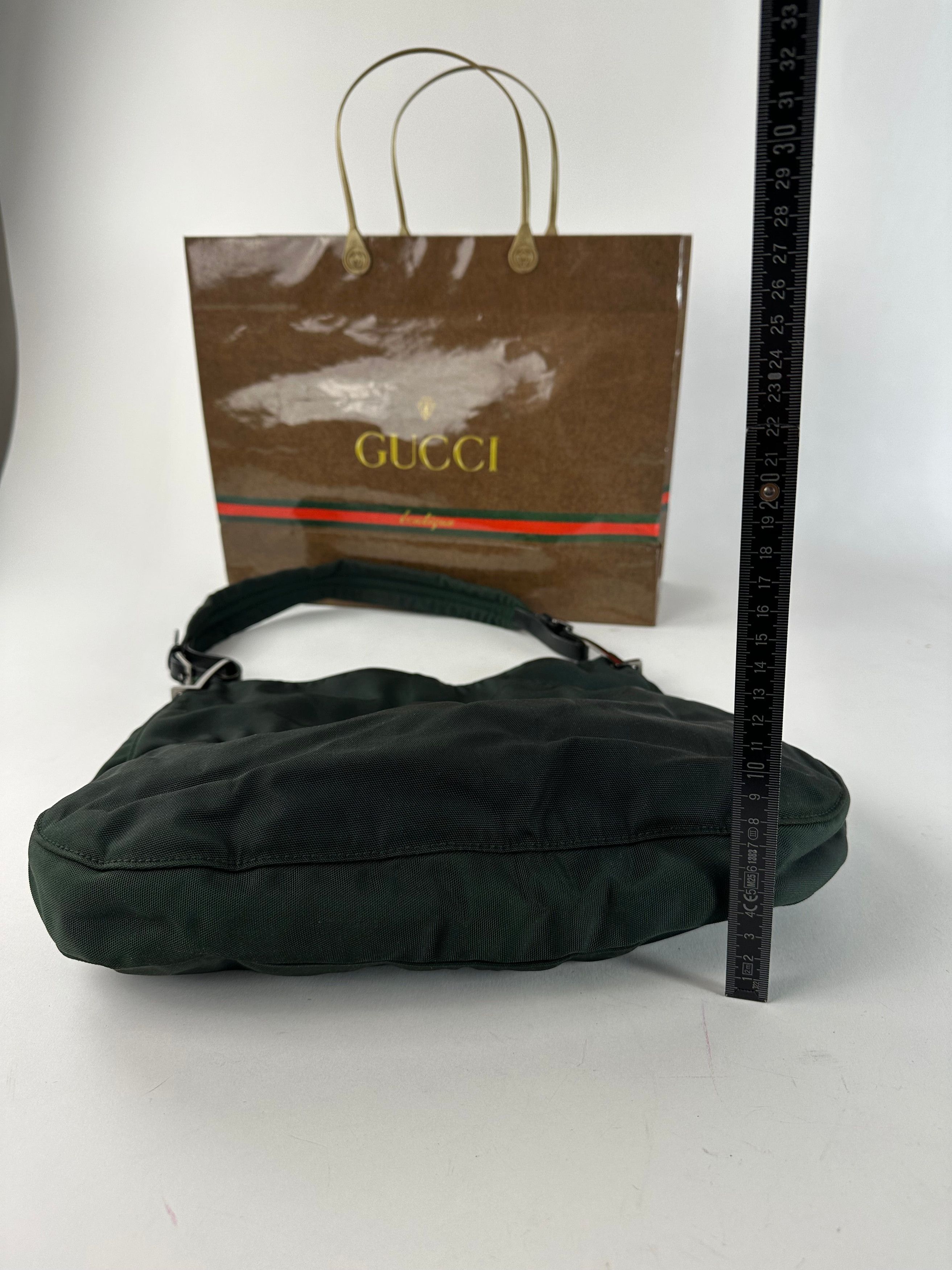 Gucci Vintage Nylon Leather Trim Hobo Shoulder Bag Green Size ONE SIZE - 12 Thumbnail