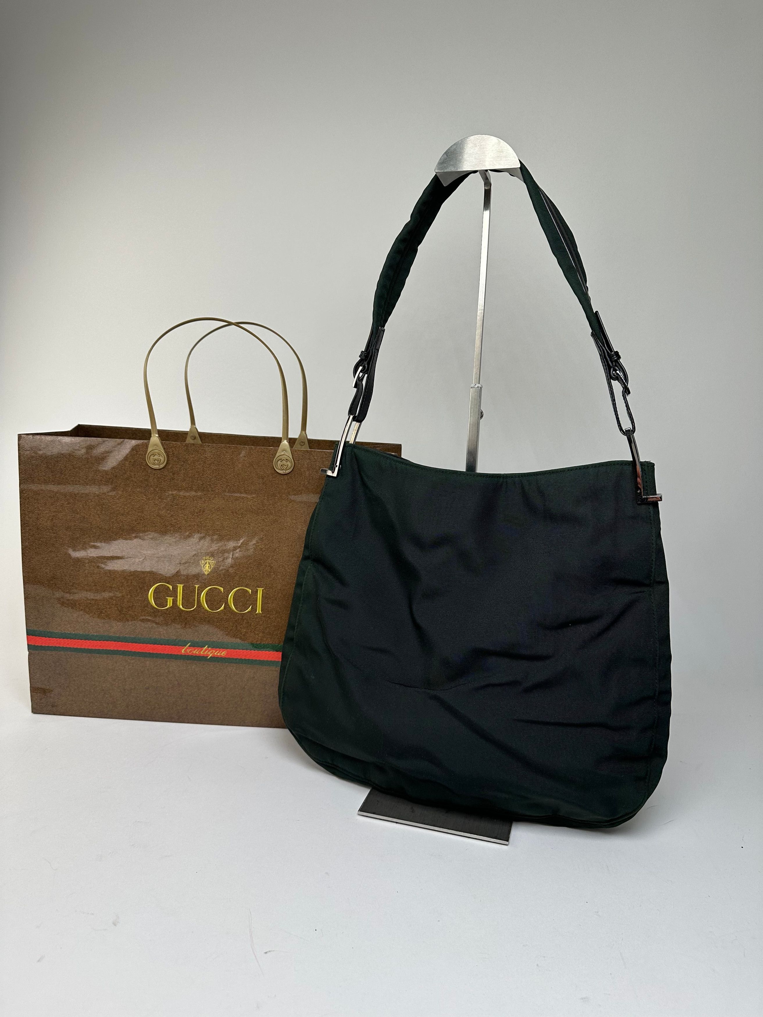 Gucci Vintage Nylon Leather Trim Hobo Shoulder Bag Green Size ONE SIZE - 2 Thumbnail