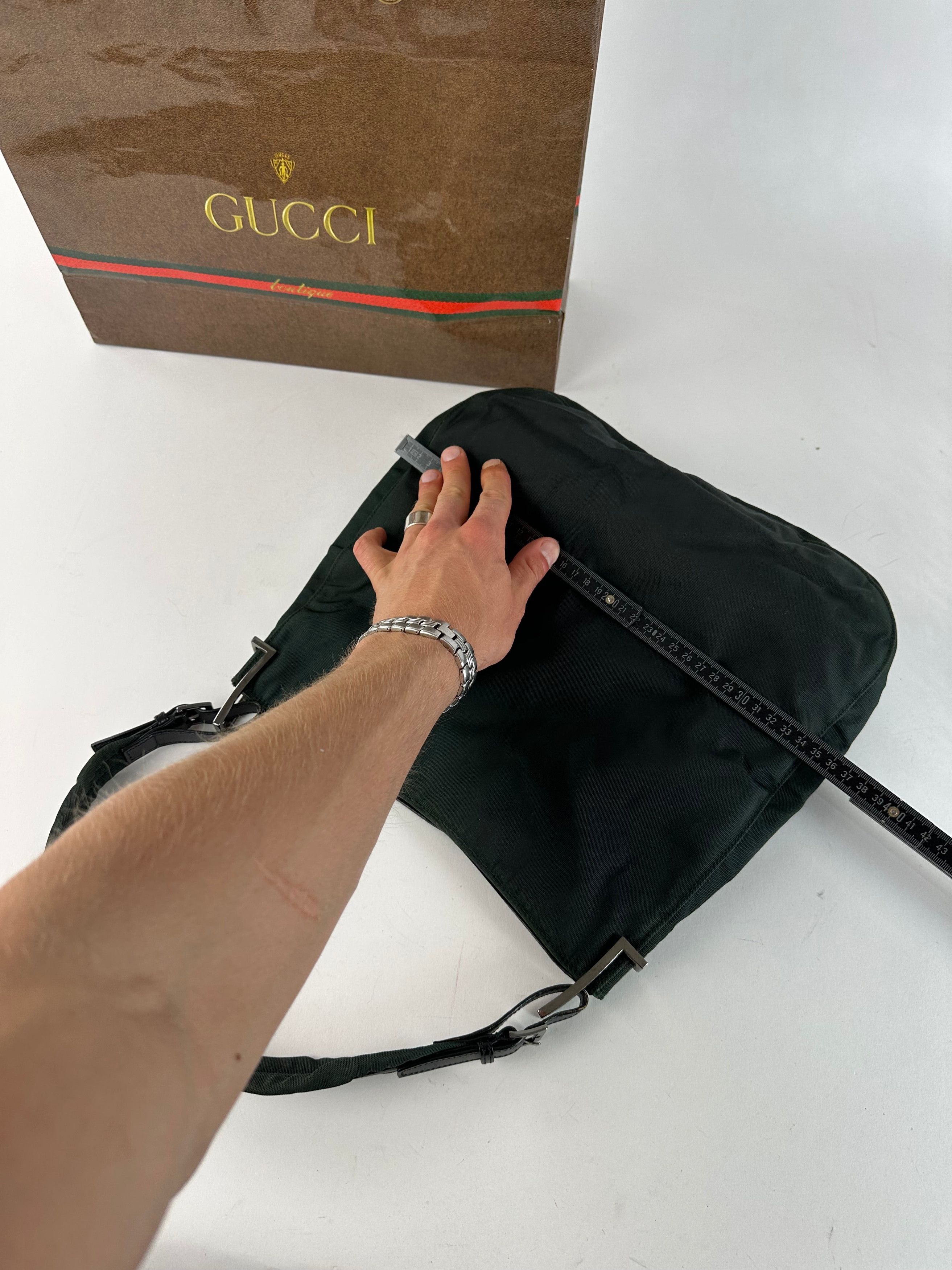 Gucci Vintage Nylon Leather Trim Hobo Shoulder Bag Green Size ONE SIZE - 10 Thumbnail