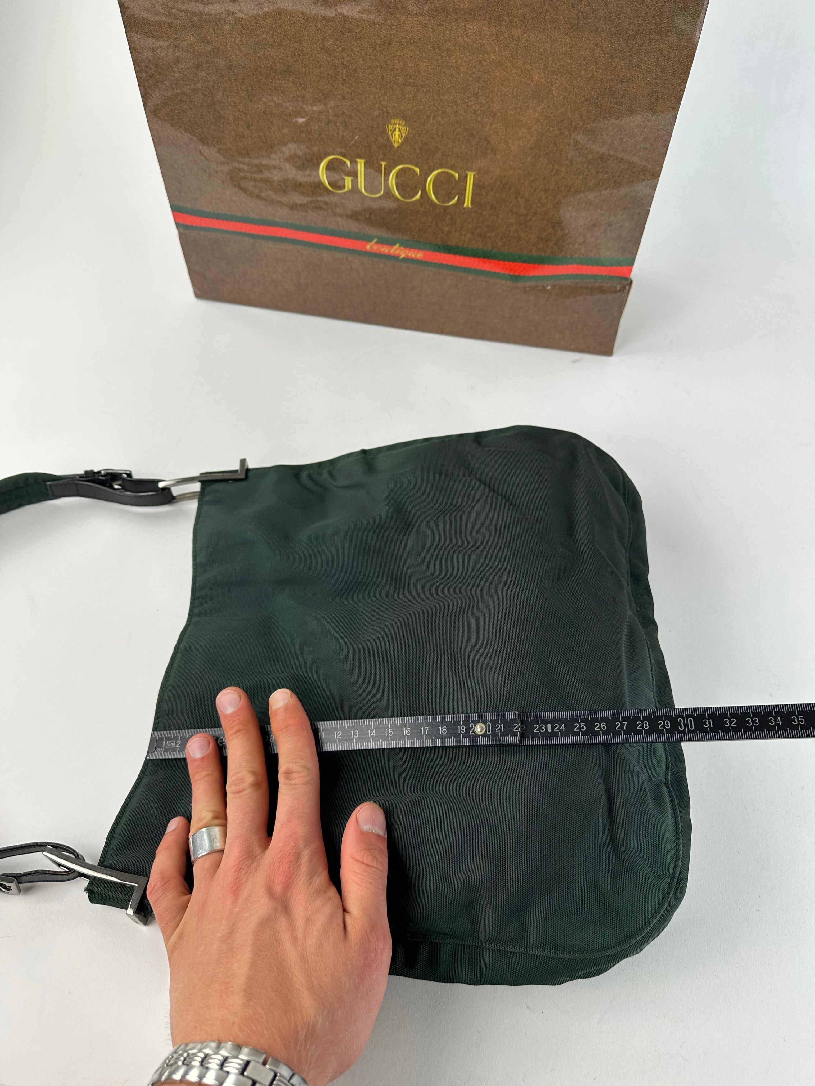 Gucci Vintage Nylon Leather Trim Hobo Shoulder Bag Green Size ONE SIZE - 11 Thumbnail
