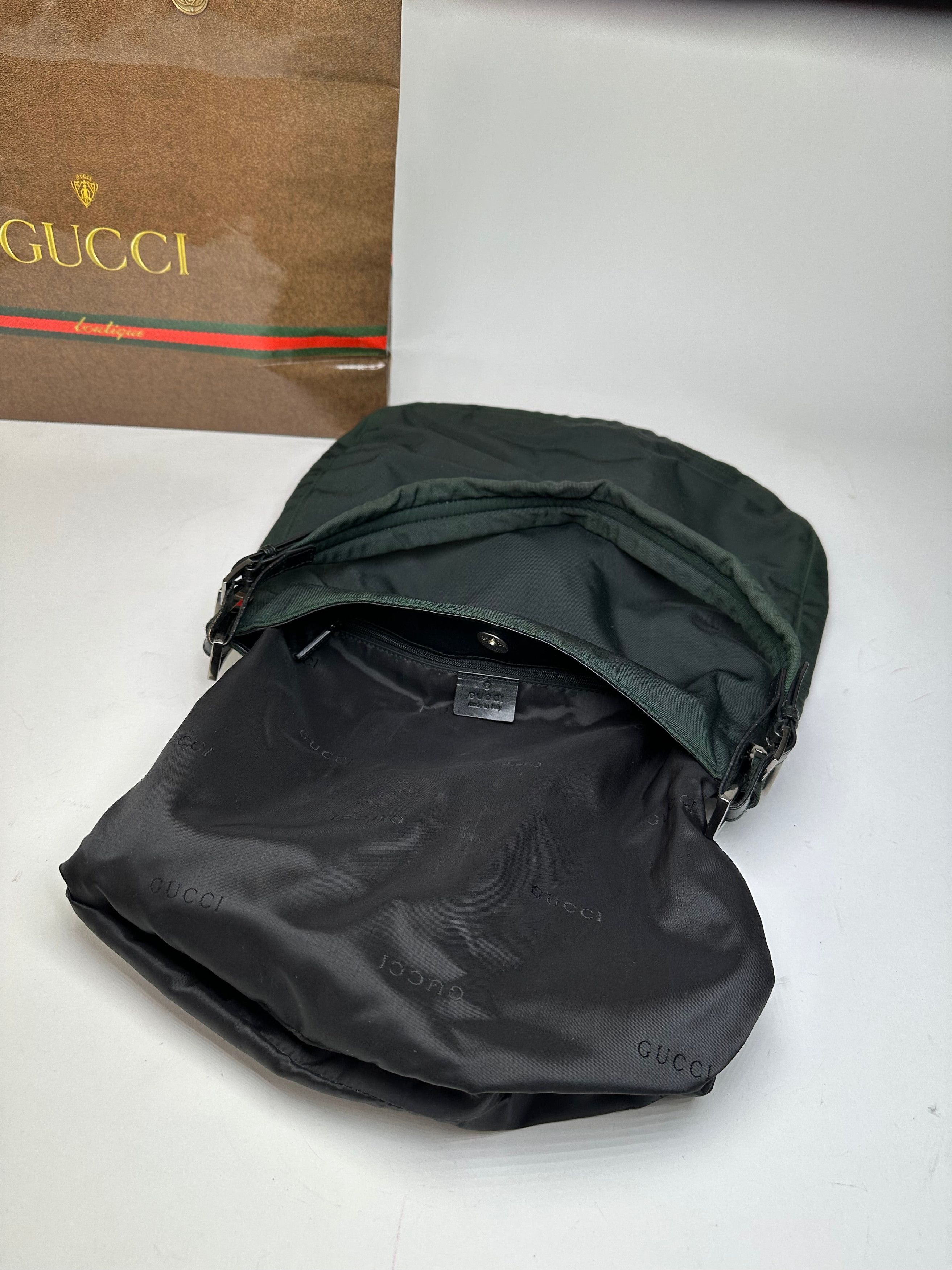 Gucci Vintage Nylon Leather Trim Hobo Shoulder Bag Green Size ONE SIZE - 6 Thumbnail