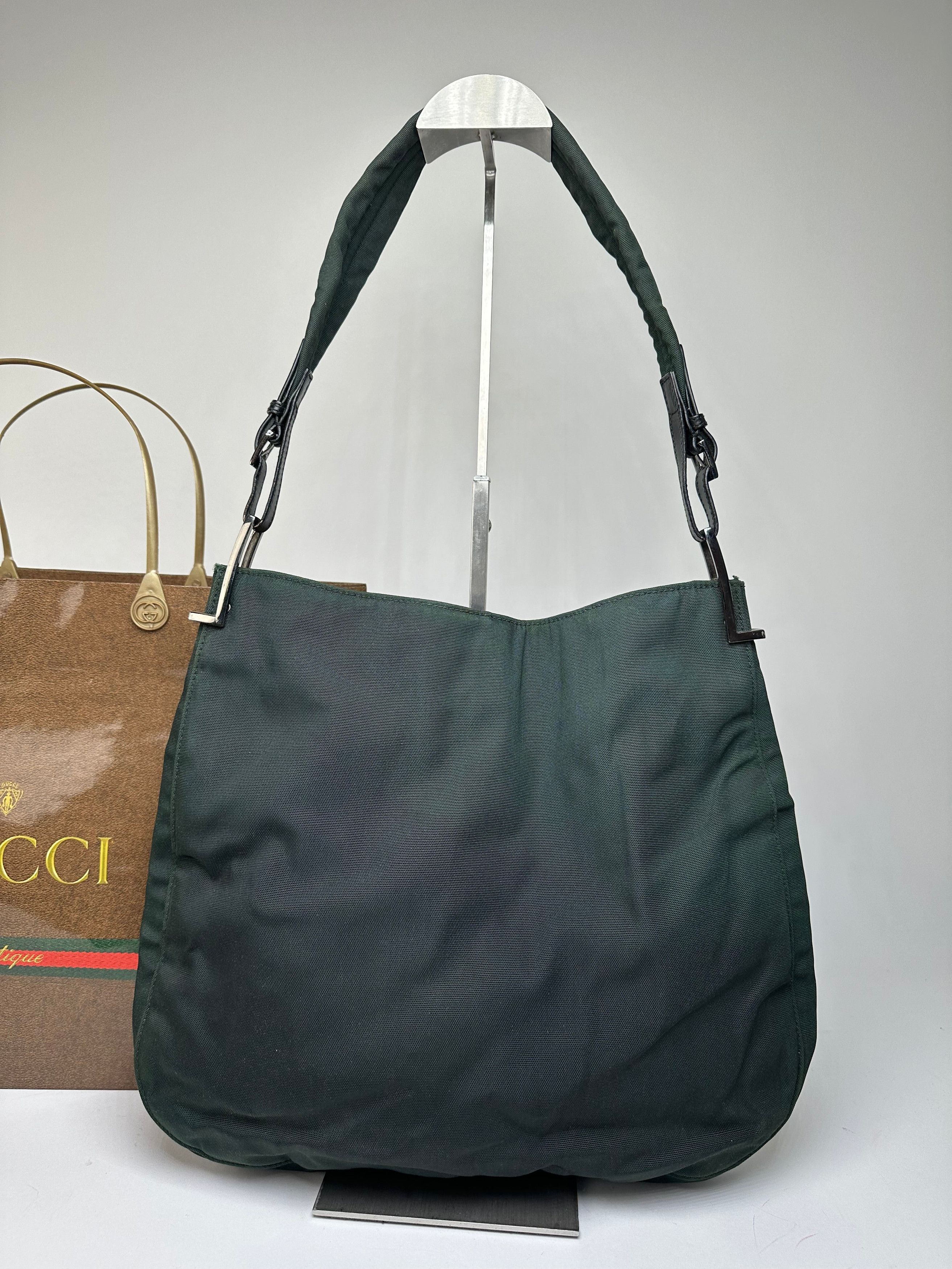 Gucci Vintage Nylon Leather Trim Hobo Shoulder Bag Green Size ONE SIZE - 7 Thumbnail