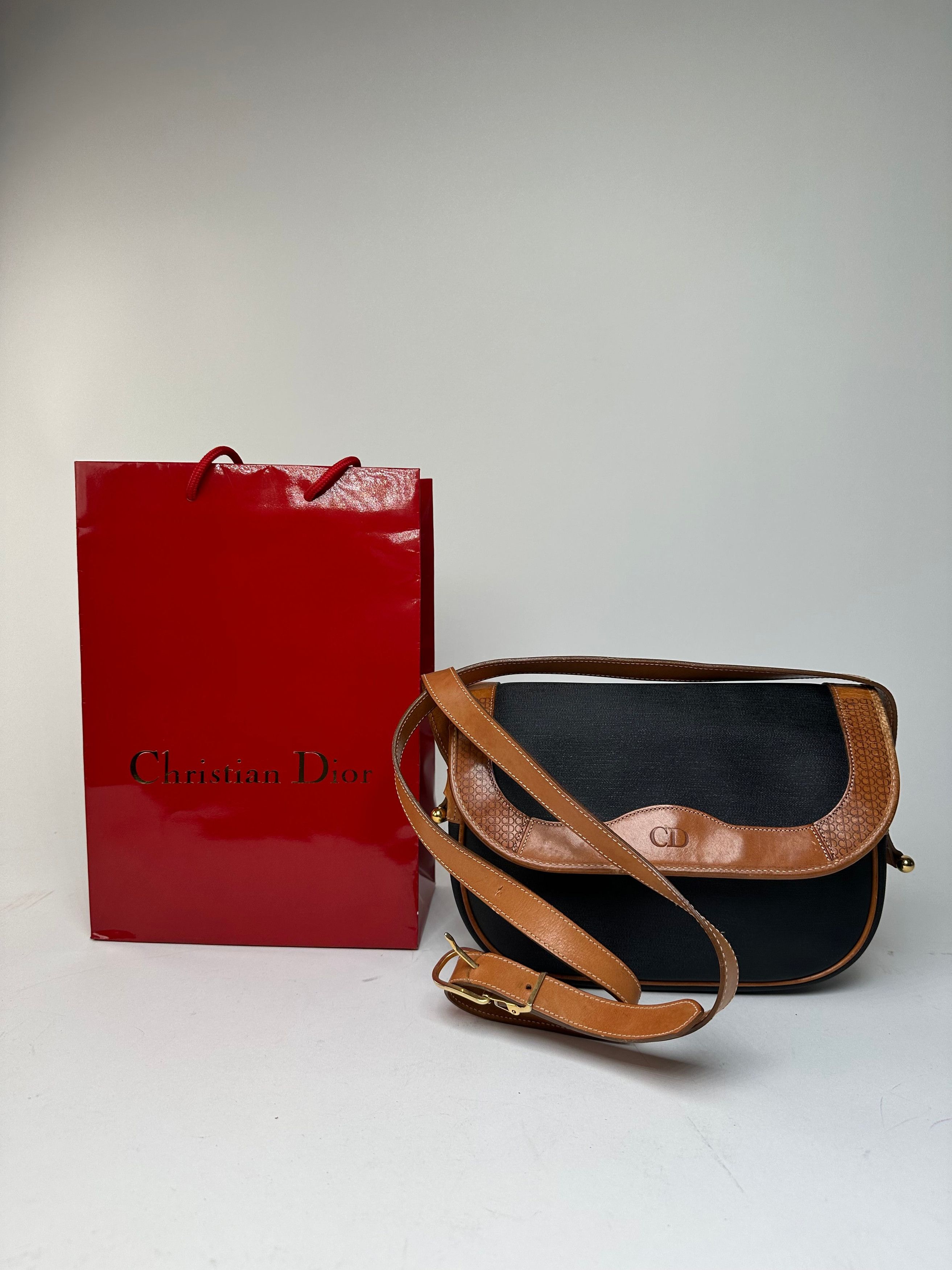Dior Vintage Christian Crossbody Bag Black Canvas Cognac Leather Size ONE SIZE - 15 Thumbnail