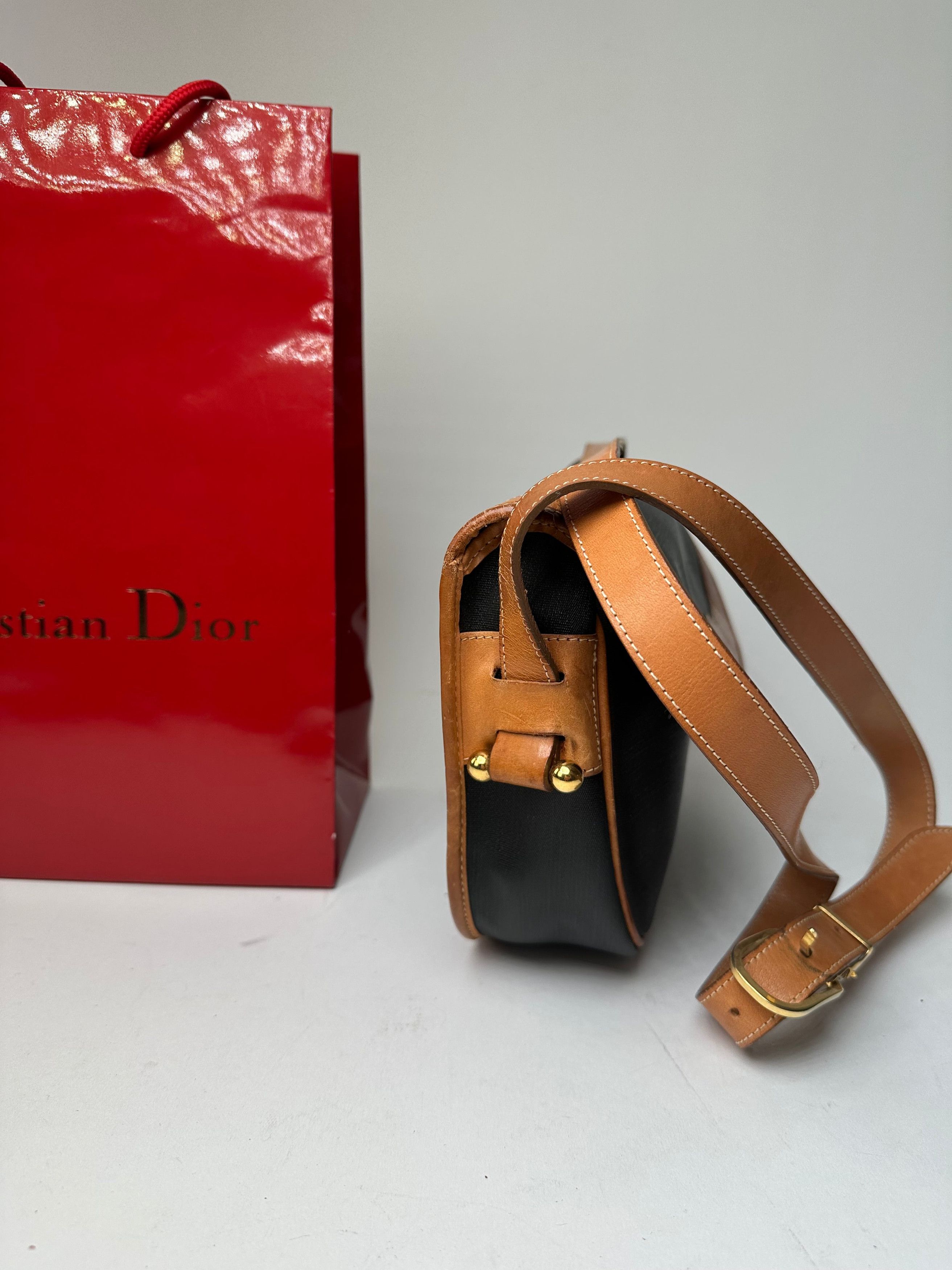 Dior Vintage Christian Crossbody Bag Black Canvas Cognac Leather Size ONE SIZE - 7 Thumbnail