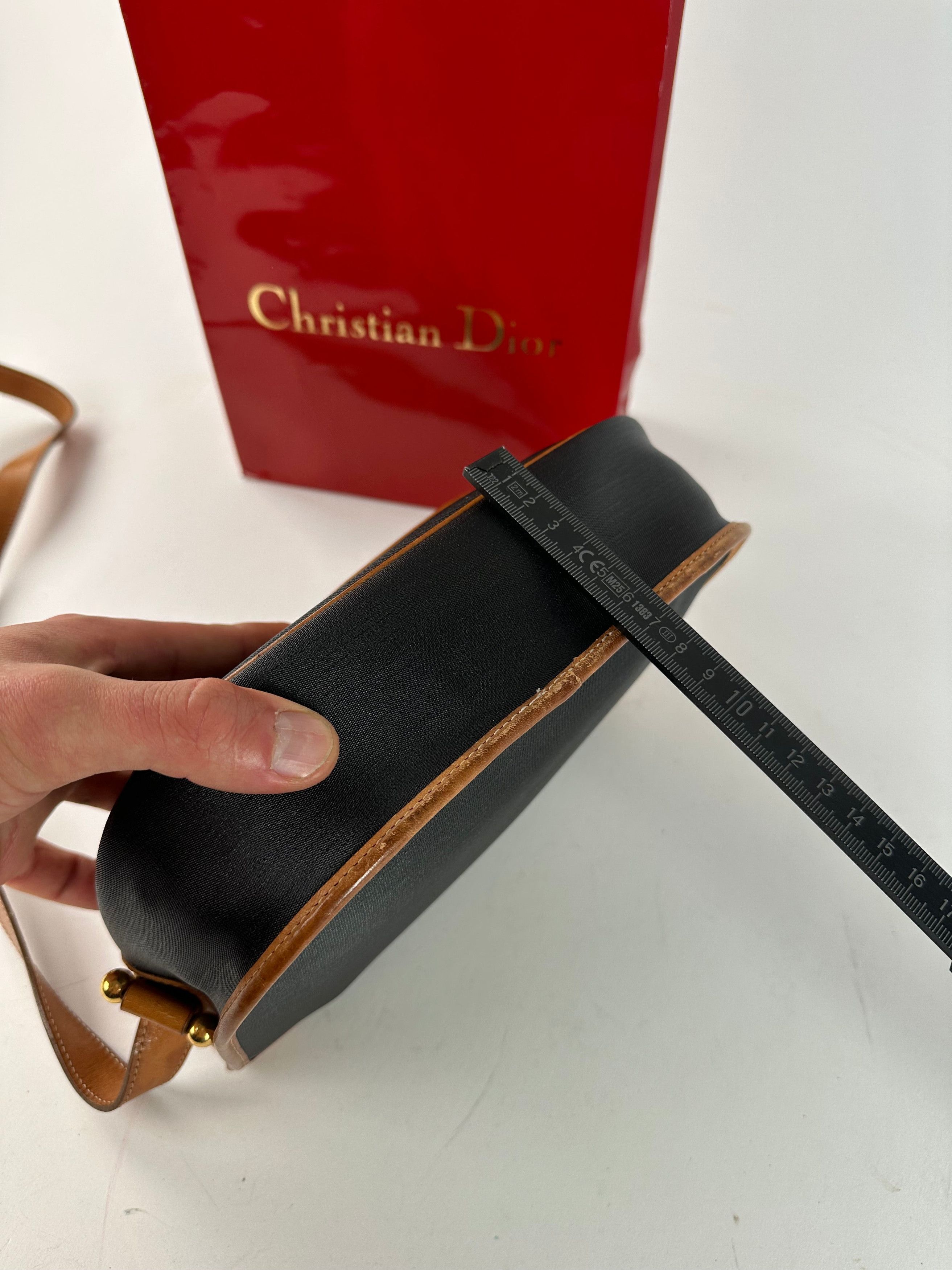 Dior Vintage Christian Crossbody Bag Black Canvas Cognac Leather Size ONE SIZE - 12 Thumbnail
