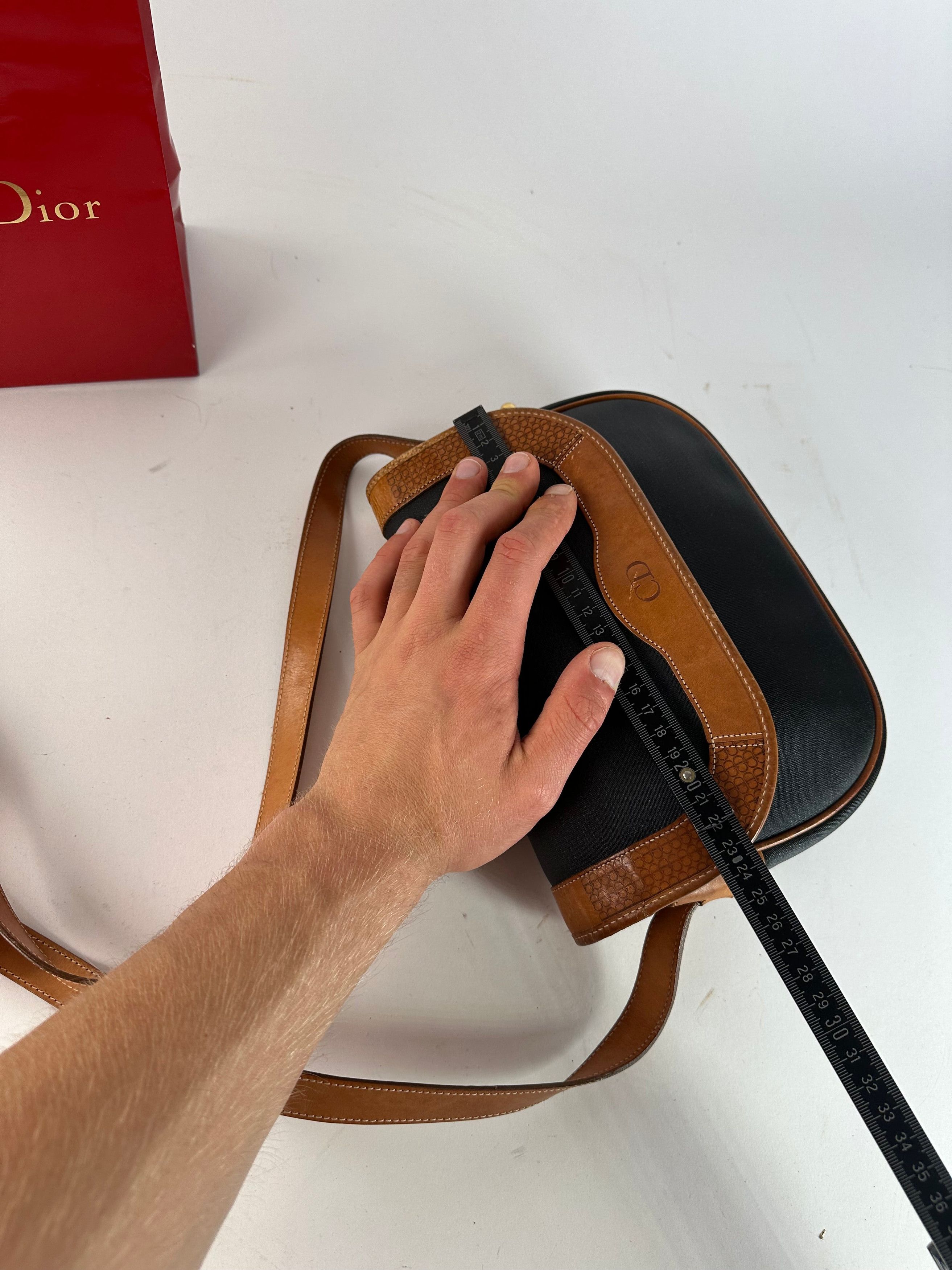 Dior Vintage Christian Crossbody Bag Black Canvas Cognac Leather Size ONE SIZE - 9 Thumbnail
