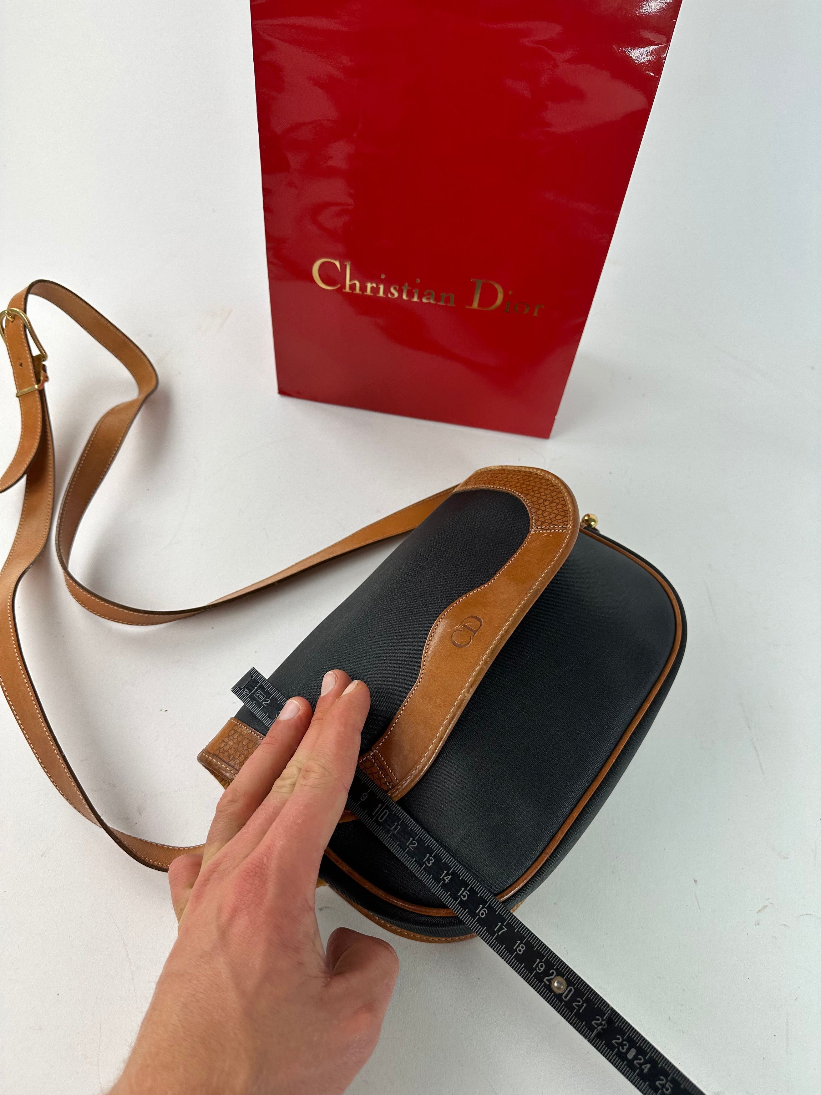 Dior Vintage Christian Crossbody Bag Black Canvas Cognac Leather Size ONE SIZE - 10 Thumbnail