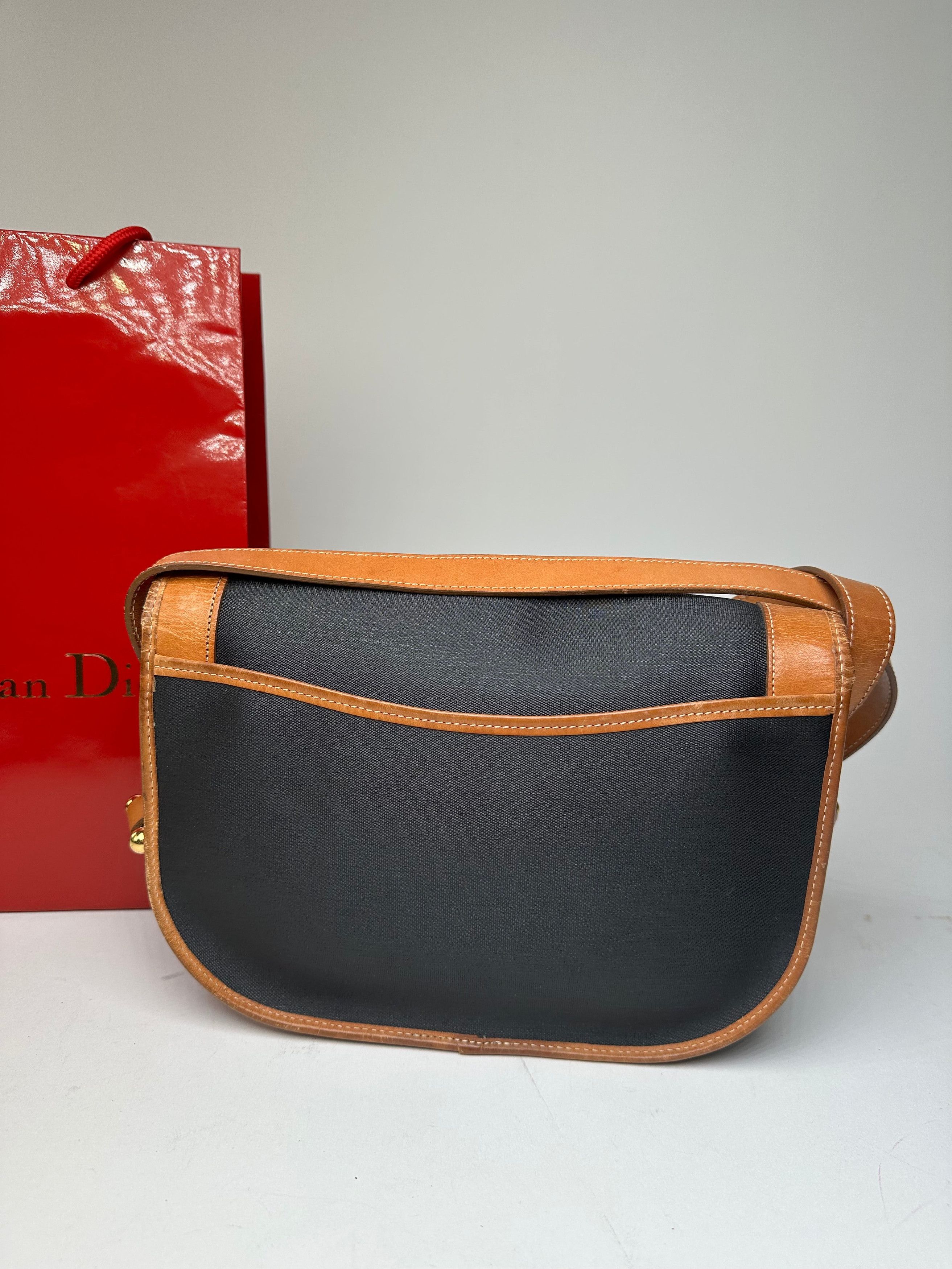 Dior Vintage Christian Crossbody Bag Black Canvas Cognac Leather Size ONE SIZE - 8 Thumbnail