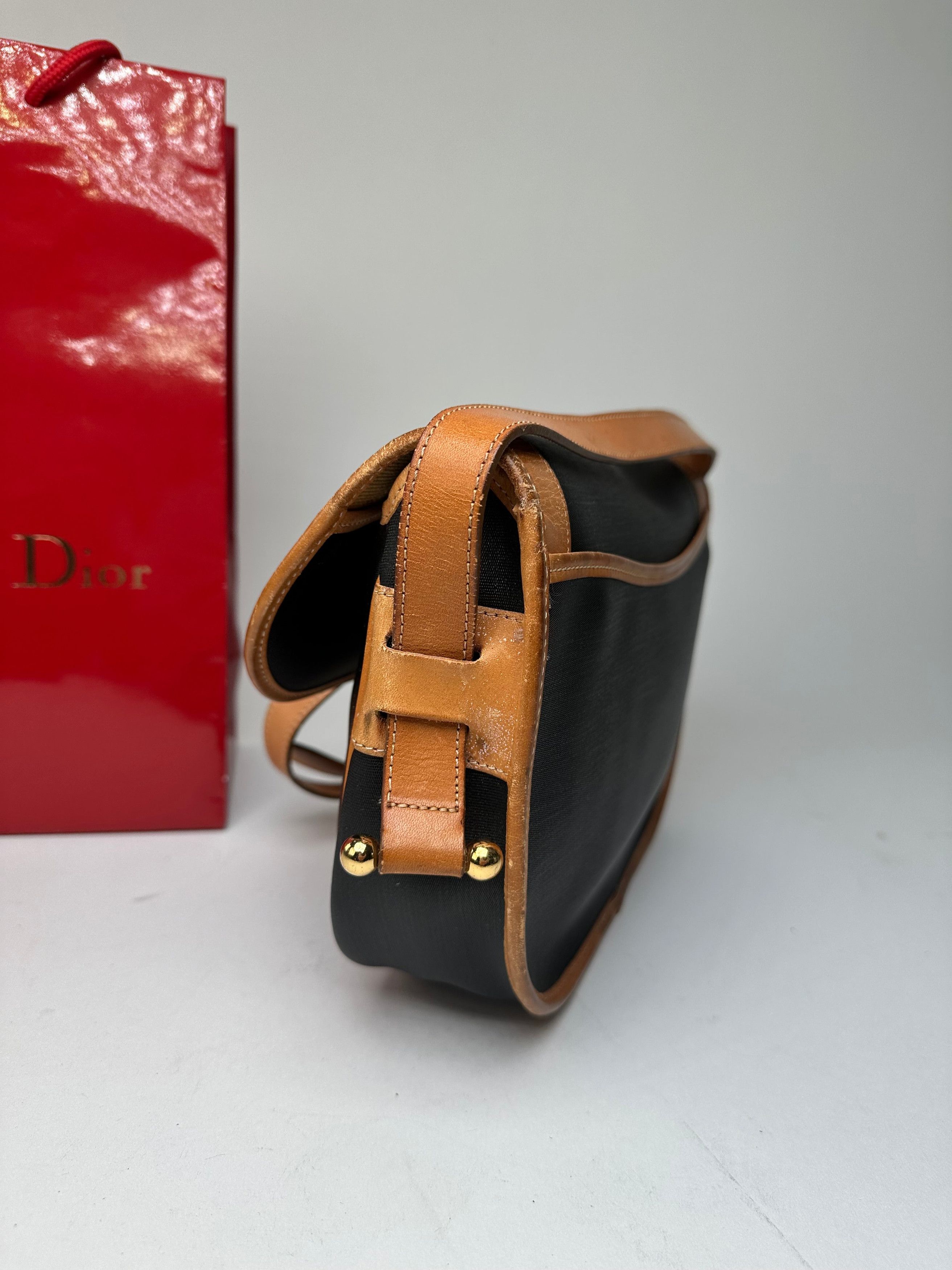 Dior Vintage Christian Crossbody Bag Black Canvas Cognac Leather Size ONE SIZE - 4 Thumbnail