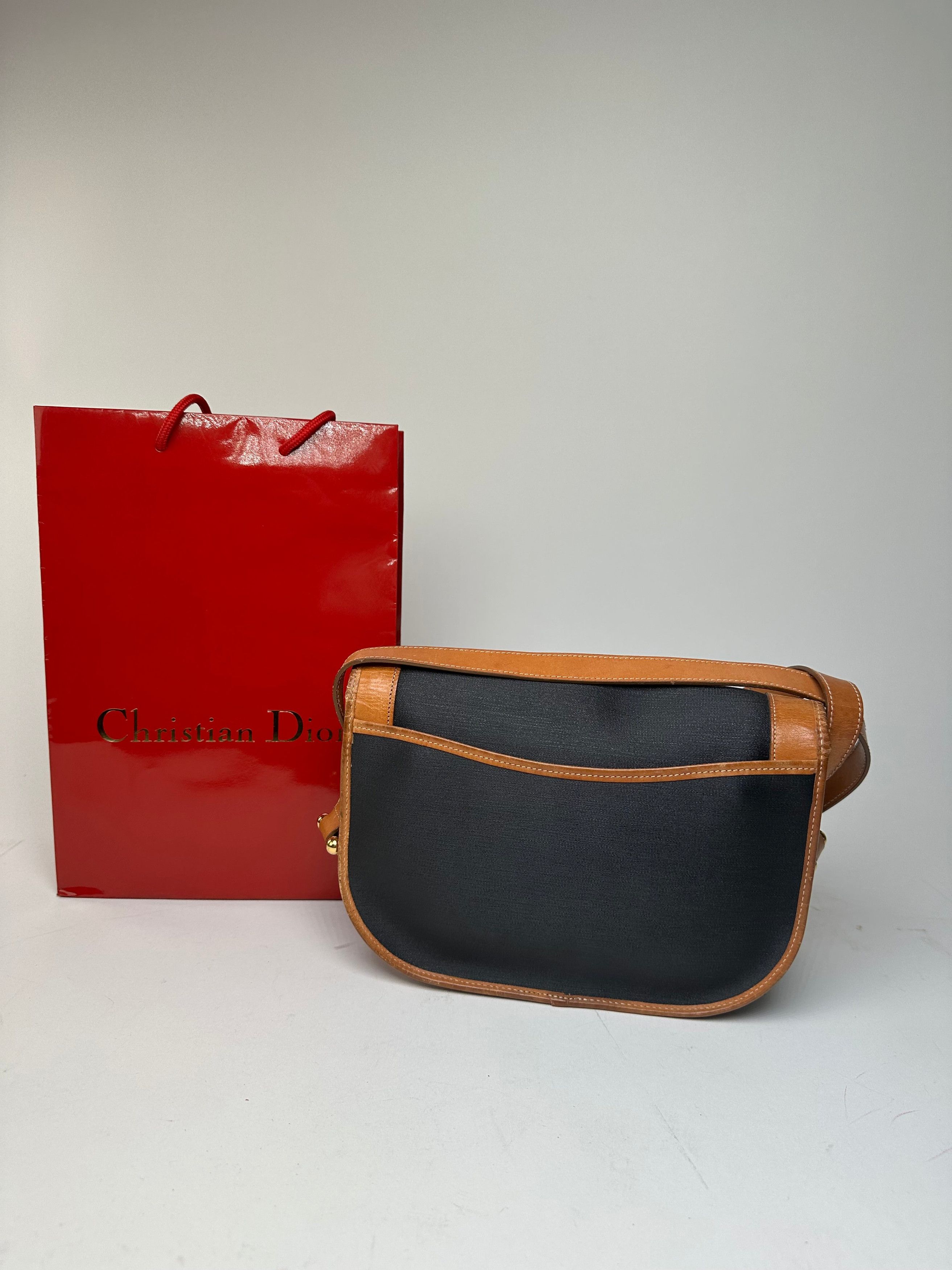 Dior Vintage Christian Crossbody Bag Black Canvas Cognac Leather Size ONE SIZE - 2 Thumbnail