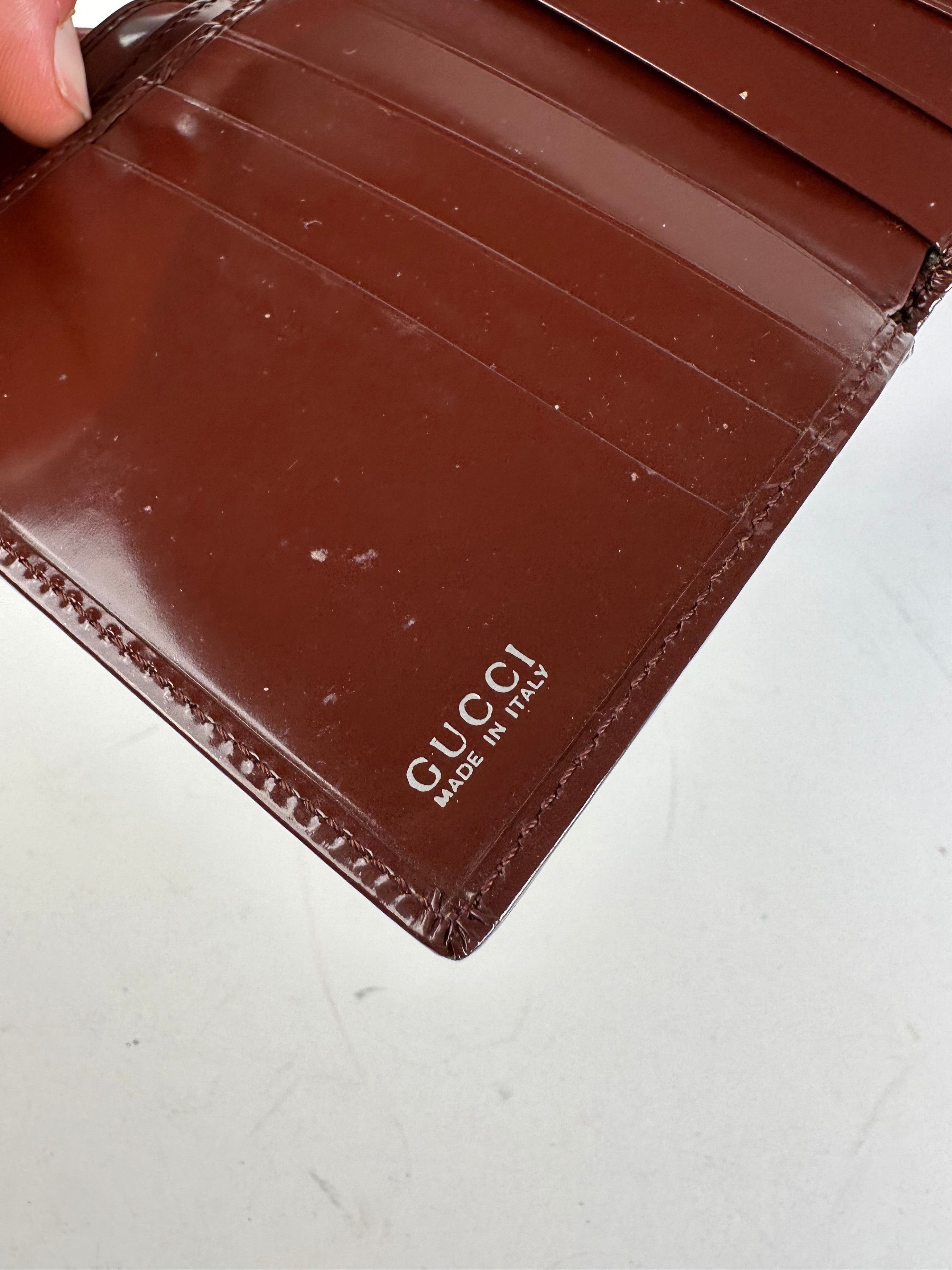 Gucci Vintage Horsebit Compact Wallet Burgundy Patent Leather Size ONE SIZE - 5 Thumbnail
