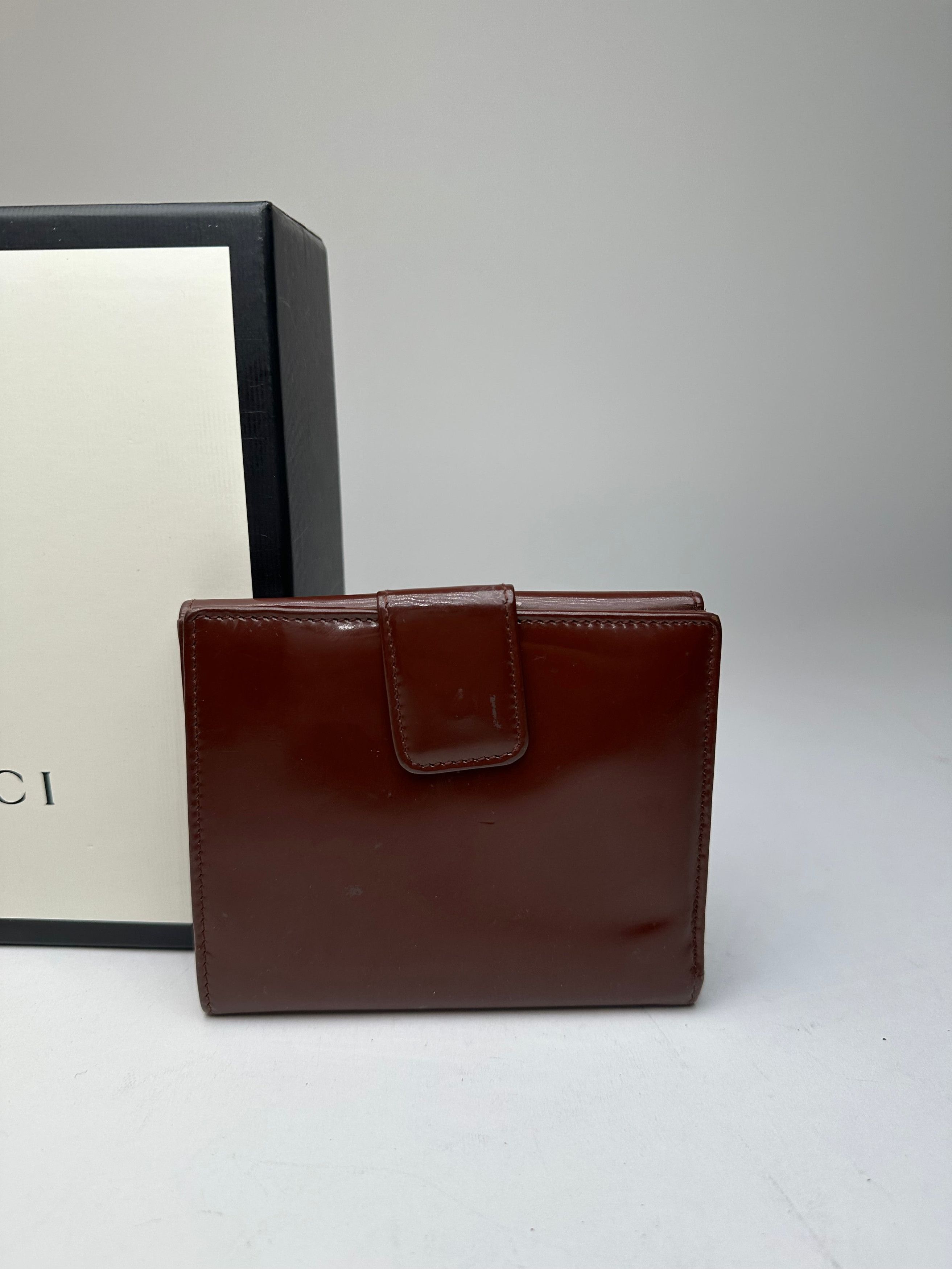 Gucci Vintage Horsebit Compact Wallet Burgundy Patent Leather Size ONE SIZE - 12 Thumbnail