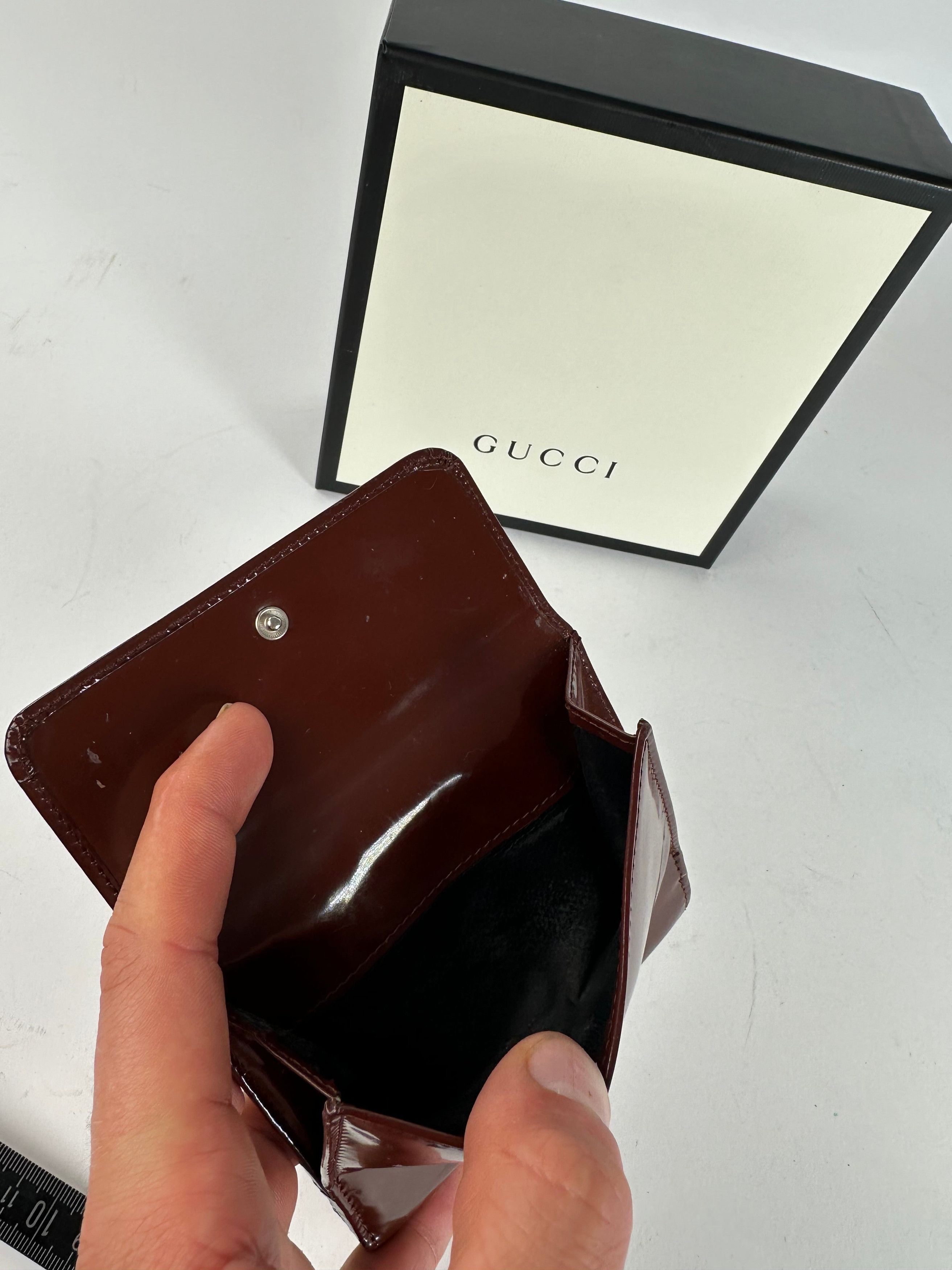 Gucci Vintage Horsebit Compact Wallet Burgundy Patent Leather Size ONE SIZE - 3 Thumbnail