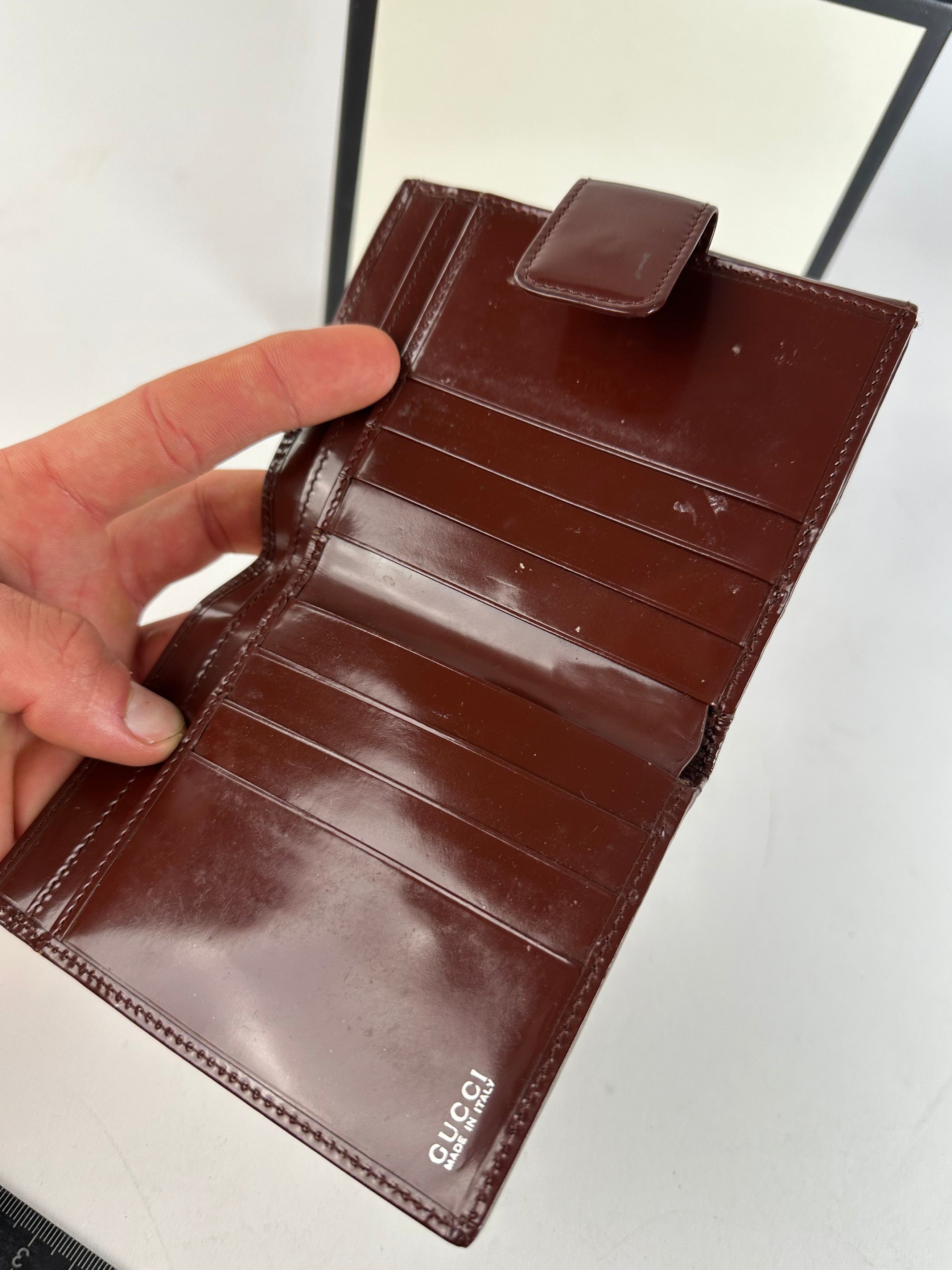 Gucci Vintage Horsebit Compact Wallet Burgundy Patent Leather Size ONE SIZE - 4 Thumbnail