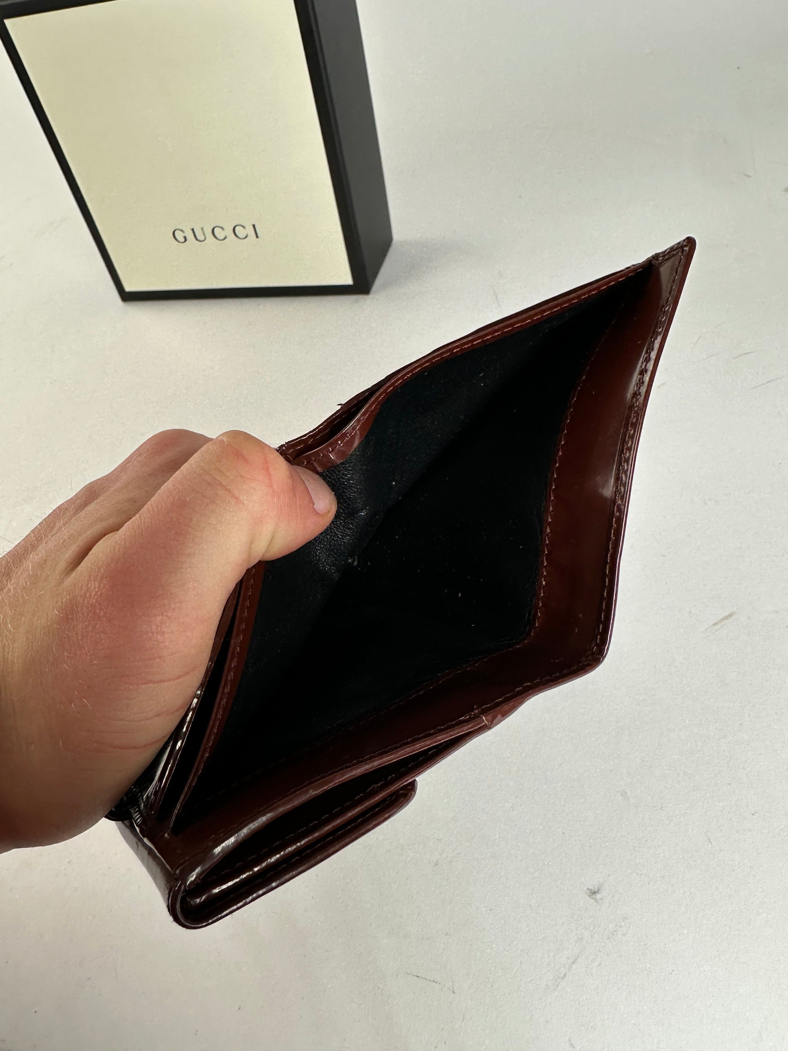 Gucci Vintage Horsebit Compact Wallet Burgundy Patent Leather Size ONE SIZE - 8 Thumbnail