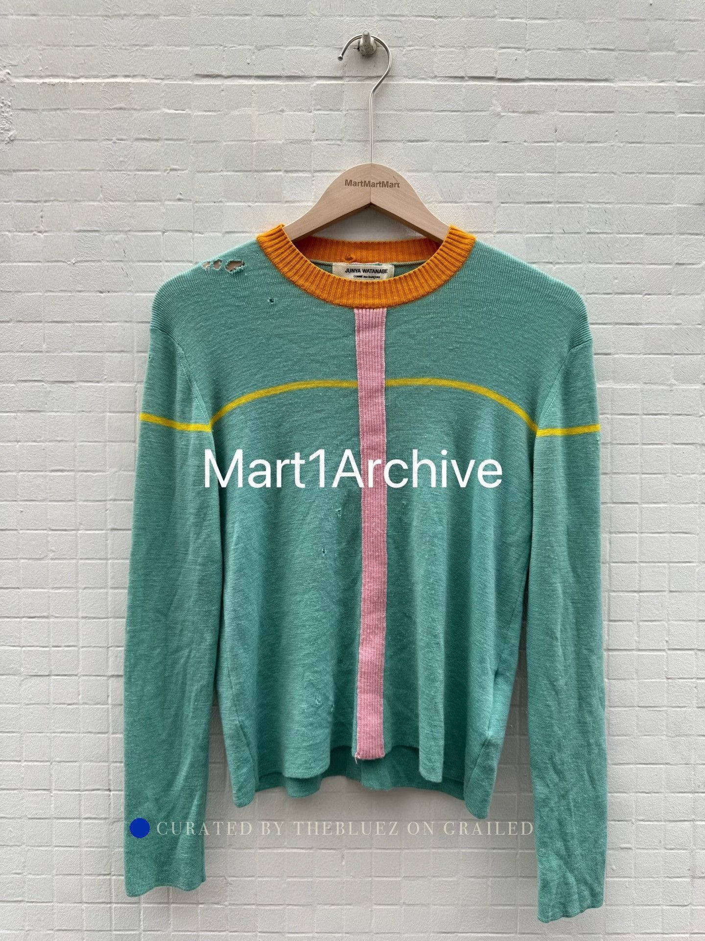 Comme des Garcons Green Striped Distressed Long Sleeve Sweater Size US S / EU 44-46 / 1 - 2 Thumbnail
