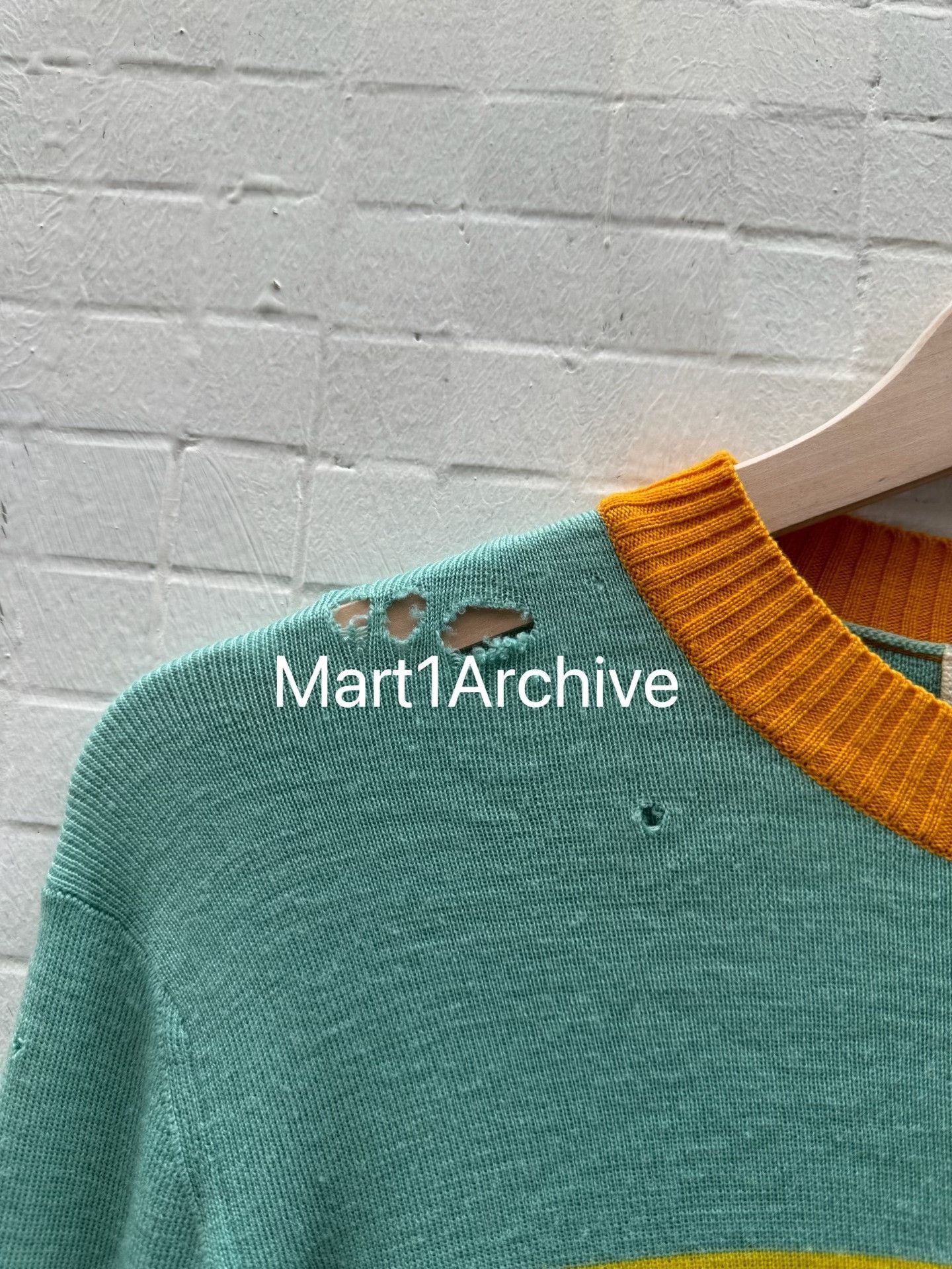 Comme des Garcons Green Striped Distressed Long Sleeve Sweater Size US S / EU 44-46 / 1 - 6 Thumbnail