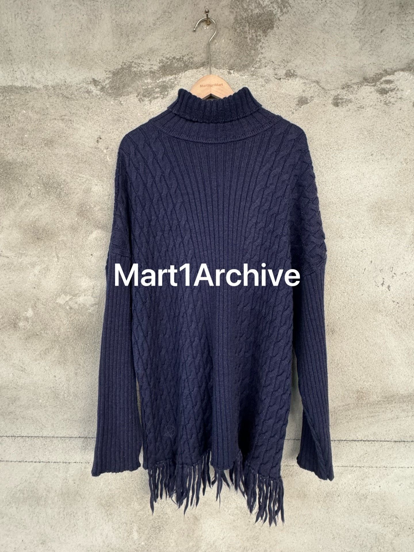 Vetements Blue Turtleneck Cable Knit Sweater with Fringe Hem Size US XS / EU 42 / 0 - 2 Thumbnail