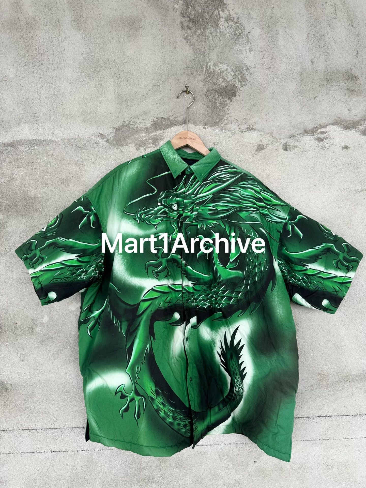 Balenciaga Green Dragon Print Short Sleeve Button-Up Shirt Size US S / EU 44-46 / 1 - 2 Thumbnail