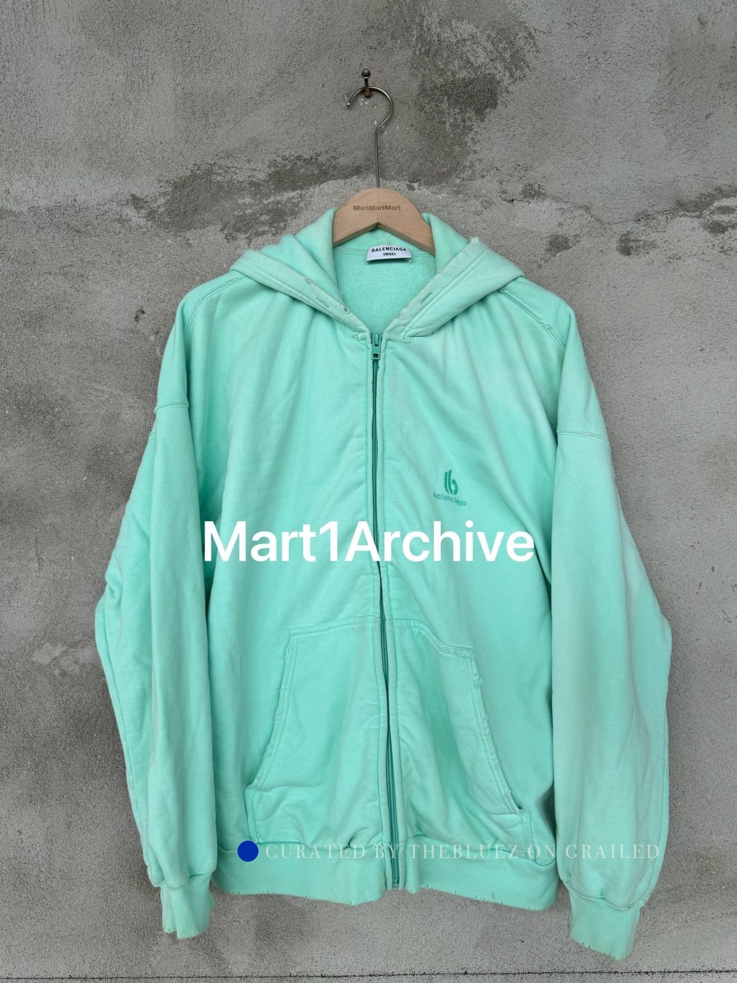 Balenciaga Green Zip-Up Hoodie with Front Pocket, Size M Size US M / EU 48-50 / 2 - 2 Thumbnail