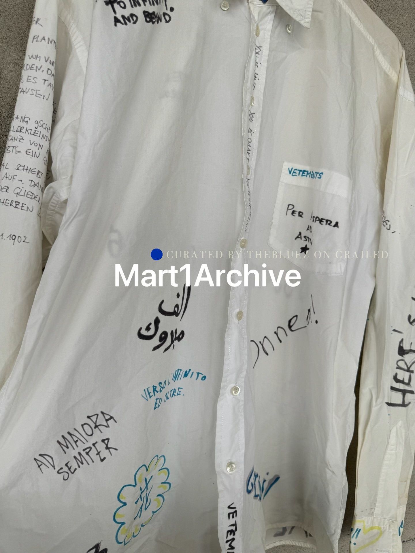 Vetements White Handwritten Print Long Sleeve Button-Up Shirt XS Size US XS / EU 42 / 0 - 4 Thumbnail