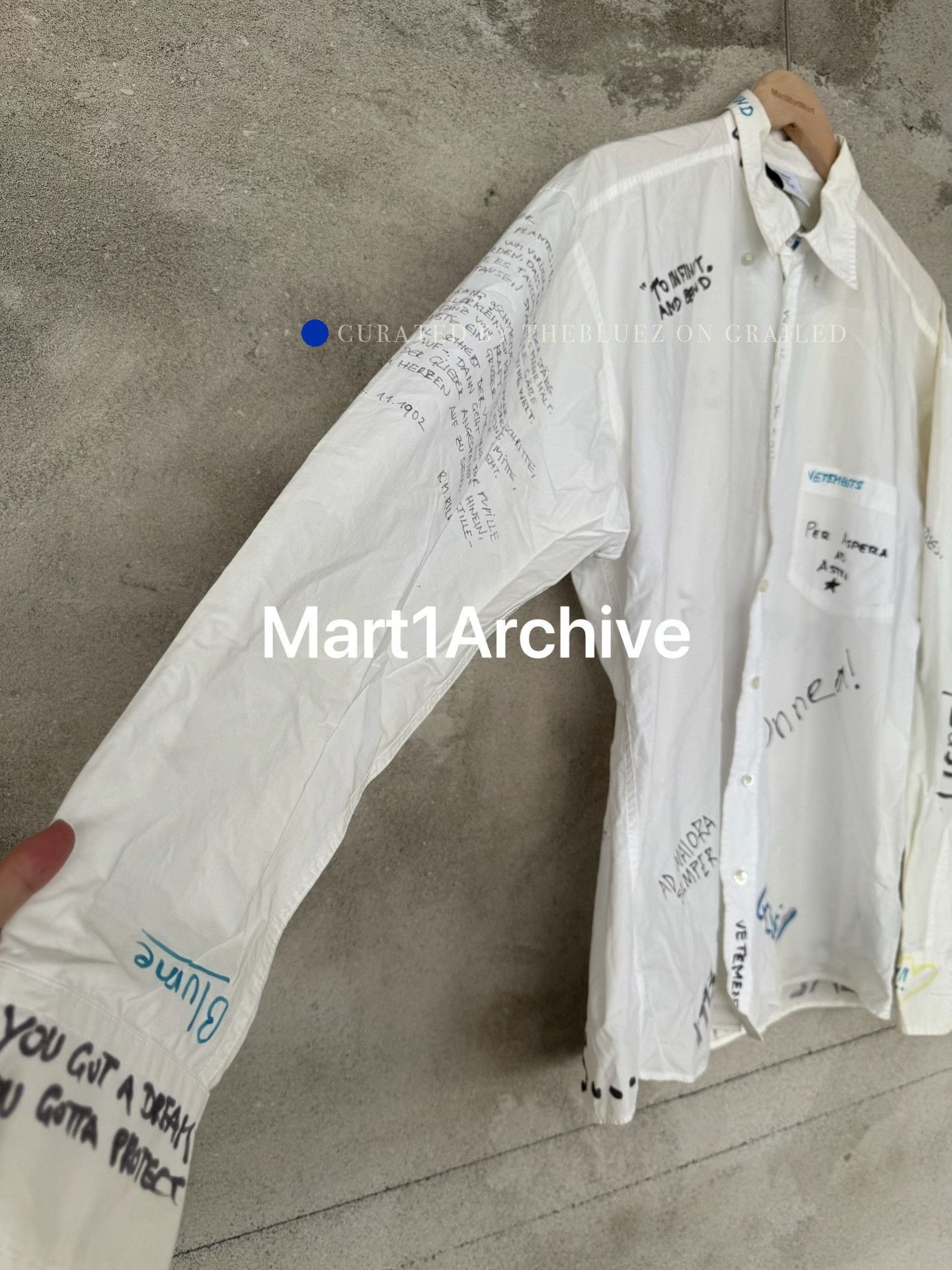 Vetements White Handwritten Print Long Sleeve Button-Up Shirt XS Size US XS / EU 42 / 0 - 5 Thumbnail