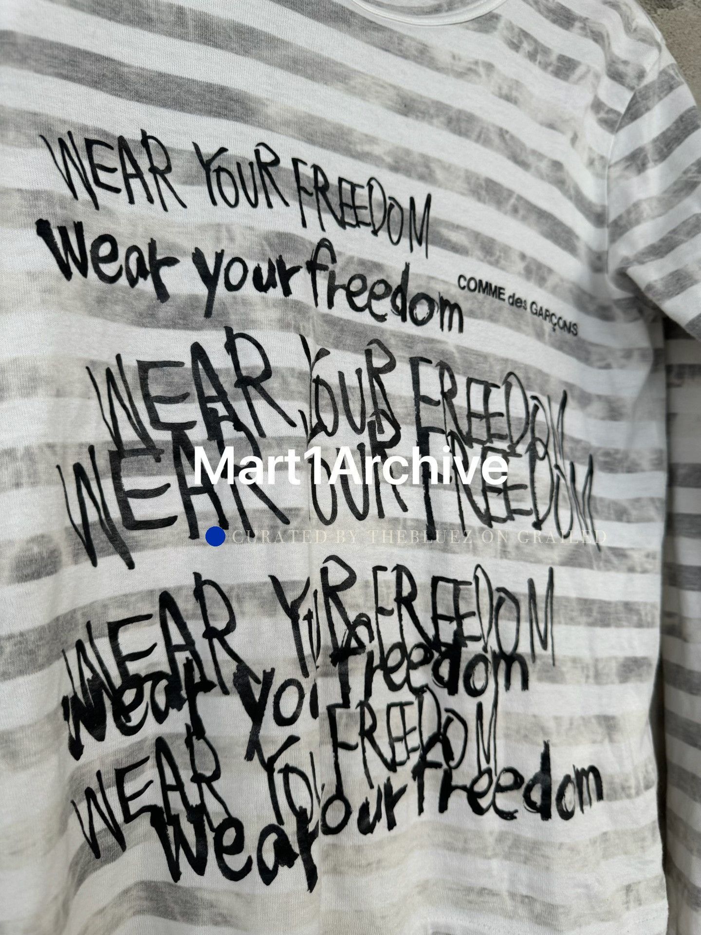 Comme des Garcons Striped Long Sleeve Shirt with 'Wear Your Freedom' Print Size US XS / EU 42 / 0 - 4 Thumbnail