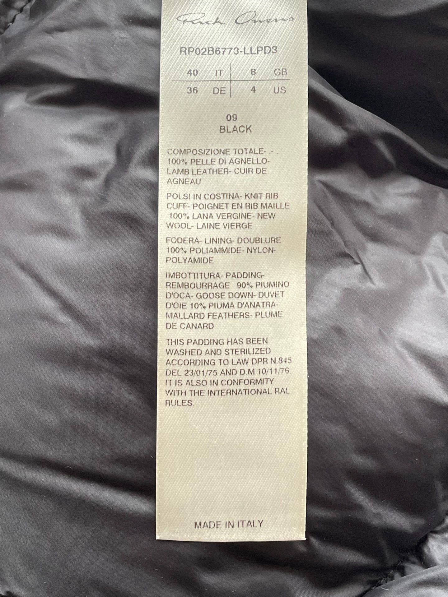 Rick Owens Black Puffer Jacket with High Collar Size US XXS / EU 40 - 6 Thumbnail