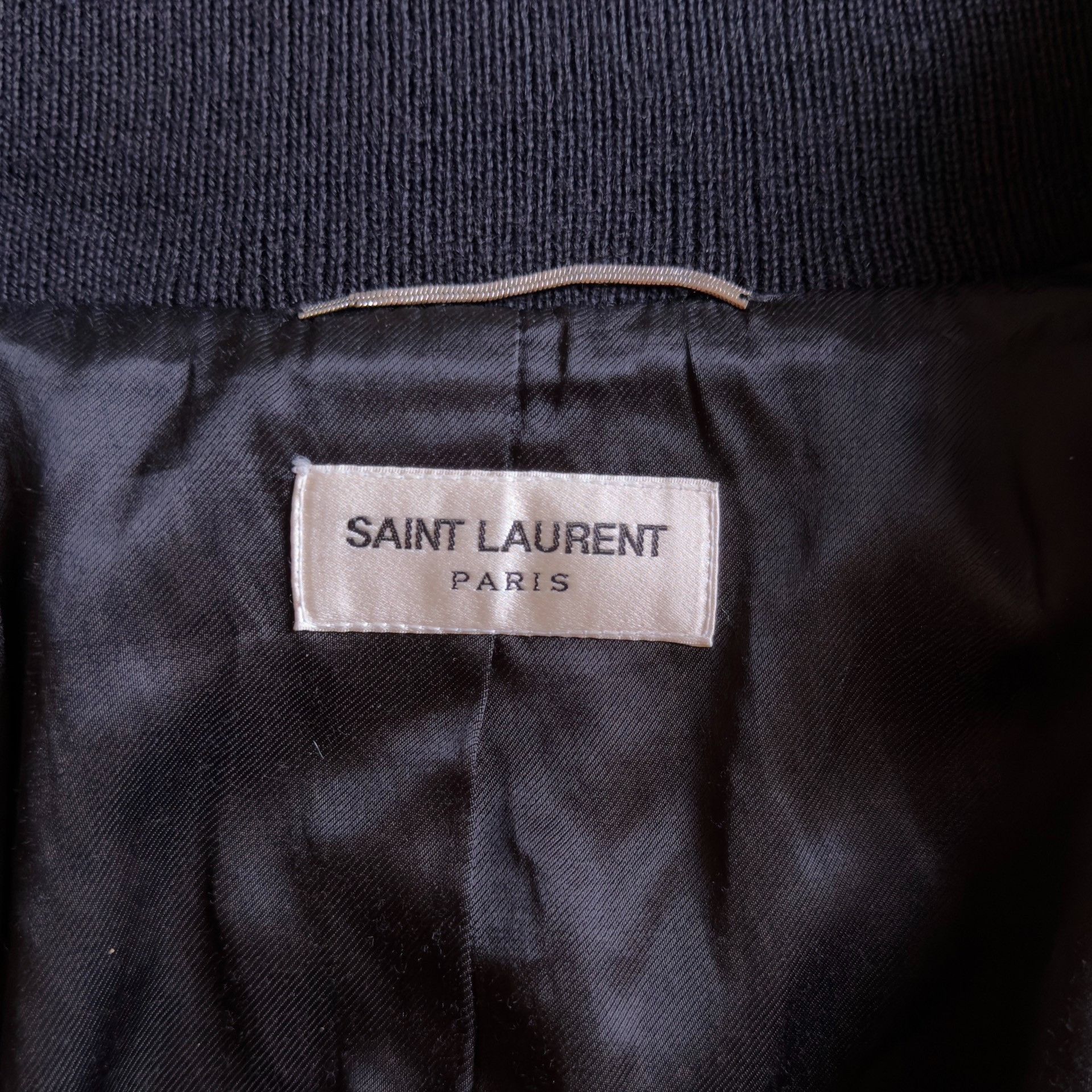 Saint Laurent Paris Black Varsity Bomber Jacket with Leather Sleeves Size US S / EU 44-46 / 1 - 4 Thumbnail
