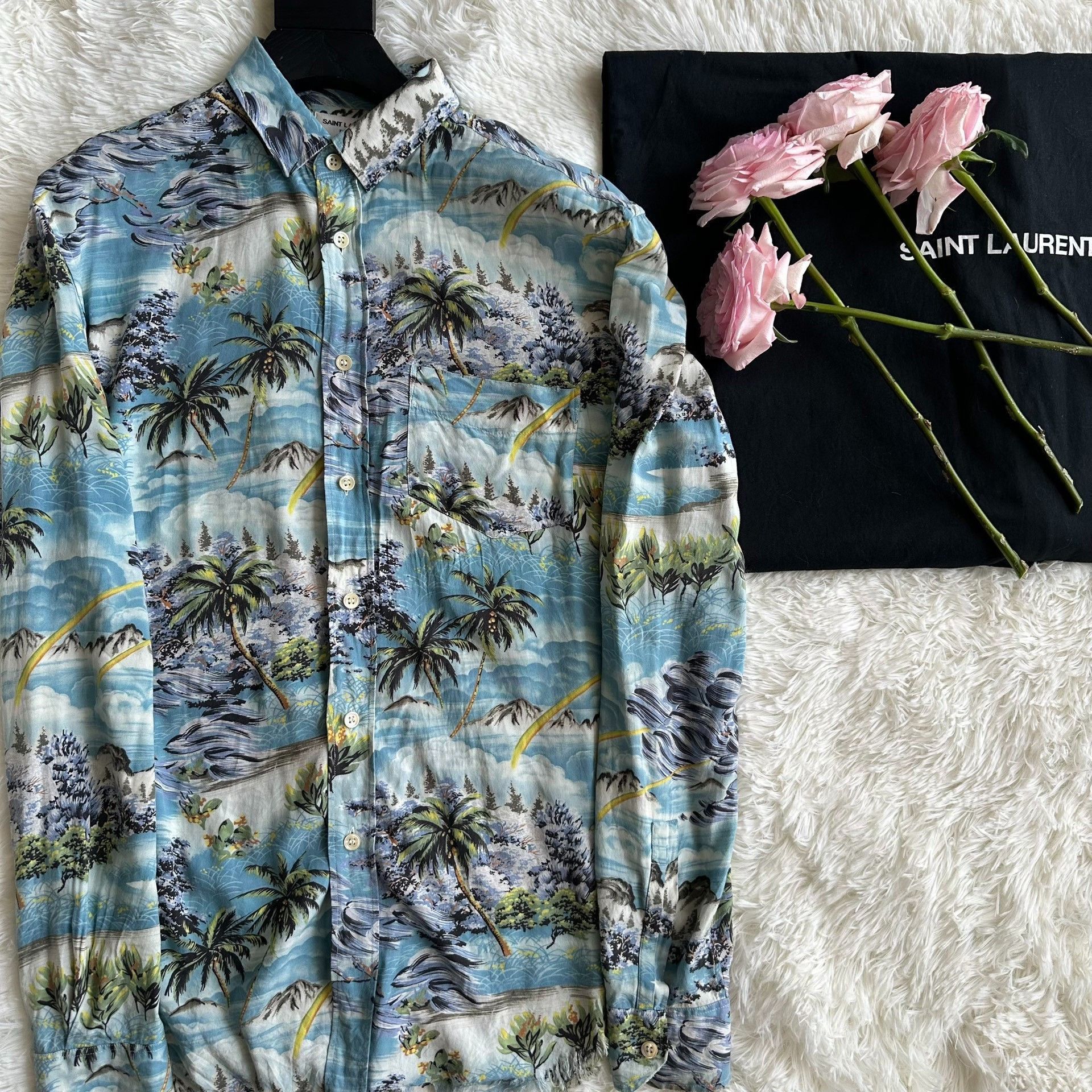 Saint Laurent Paris Tropical Print Long Sleeve Button-Up Shirt Size US M / EU 48-50 / 2 - 2 Thumbnail