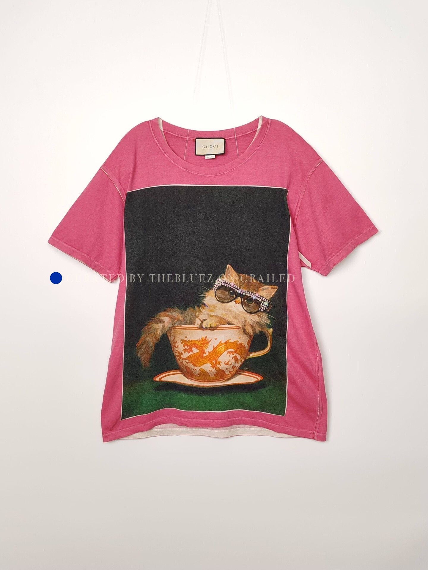 Gucci Pink Short Sleeve Cat in Teacup Graphic T-Shirt Size US M / EU 48-50 / 2 - 2 Thumbnail