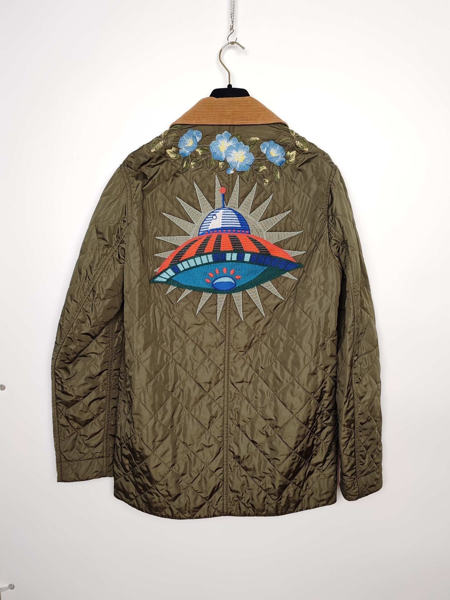Gucci Green Quilted Jacket with Corduroy Collar and Embroidered Size US S / EU 44-46 / 1 - 3 Thumbnail