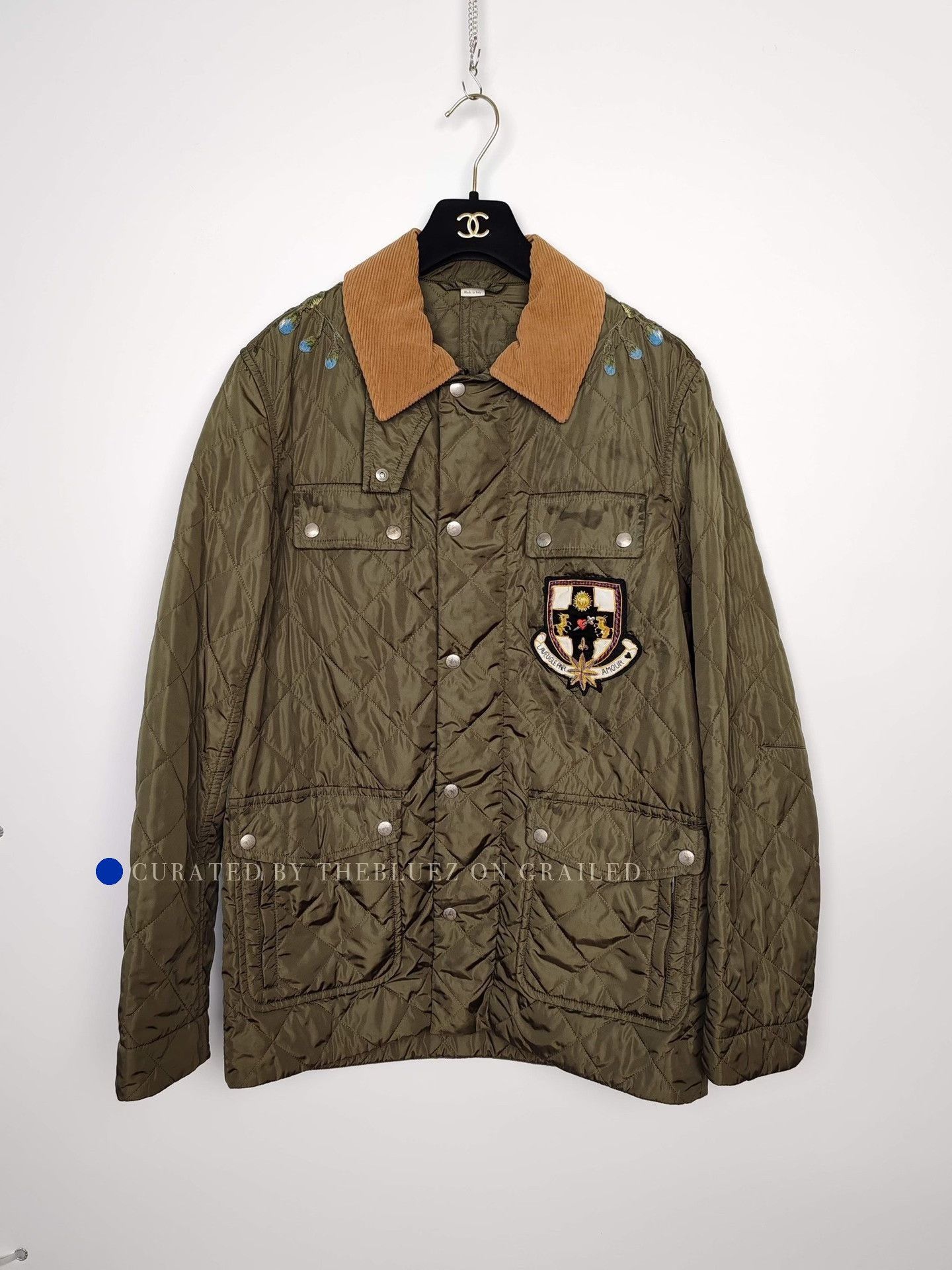 Gucci Green Quilted Jacket with Corduroy Collar and Embroidered Size US S / EU 44-46 / 1 - 2 Thumbnail