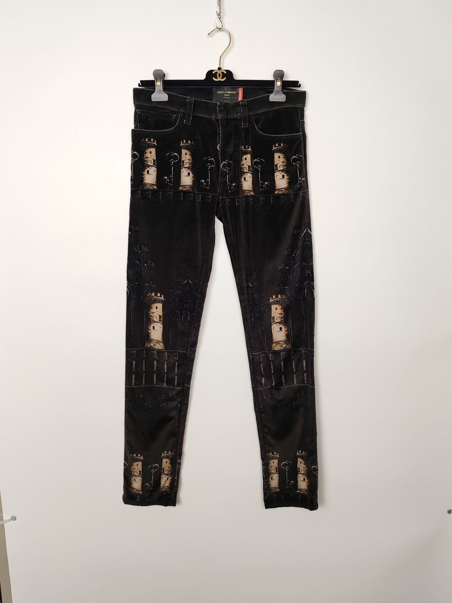 Dolce & Gabbana Black Castle & Key Print Denim Jeans Size 28 Size US 28 / EU 44 - 2 Thumbnail