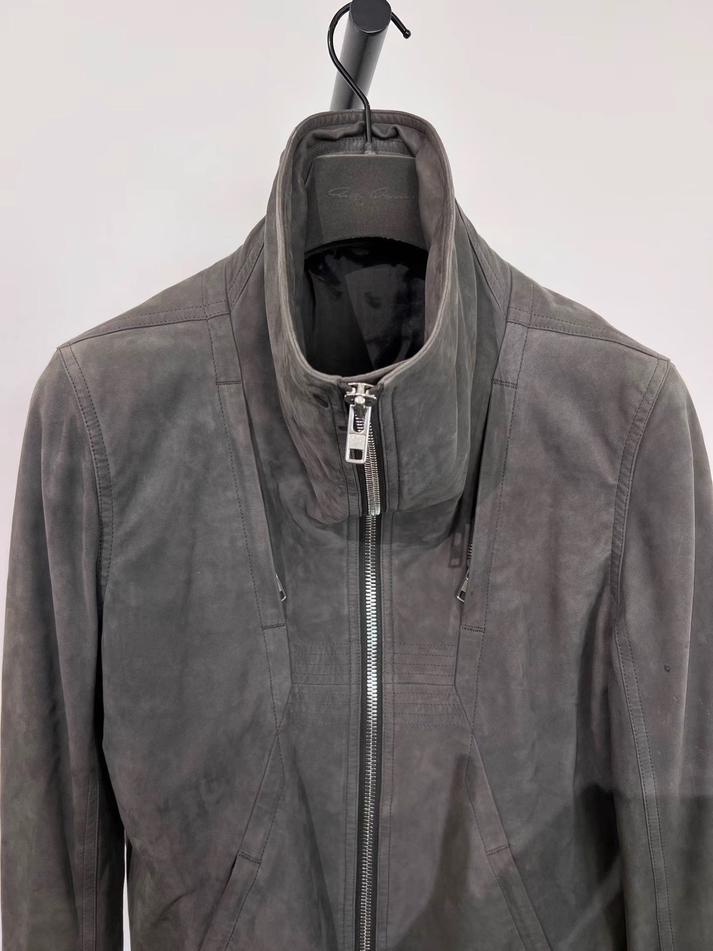 Rick Owens Gray High-Collar Leather Jacket Size M Size US M / EU 48-50 / 2 - 4 Thumbnail