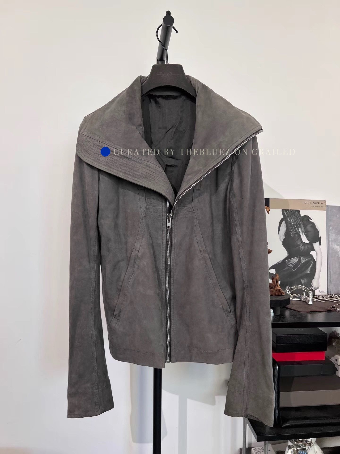 Rick Owens Gray High-Collar Leather Jacket Size M Size US M / EU 48-50 / 2 - 2 Thumbnail