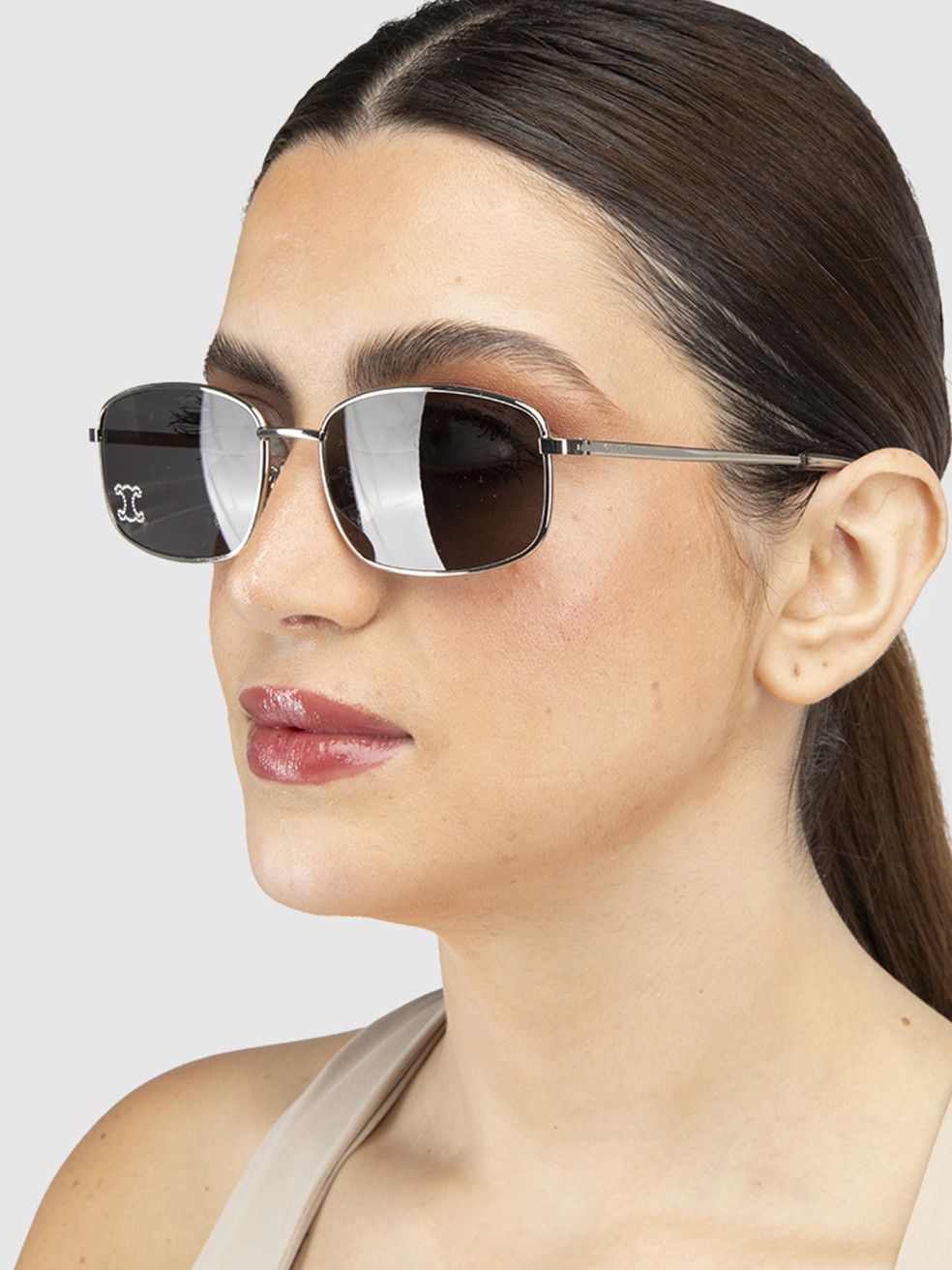 Celine Silver Metal Triomphe Rhinestone Sunglasses Size ONE SIZE - 2 Thumbnail