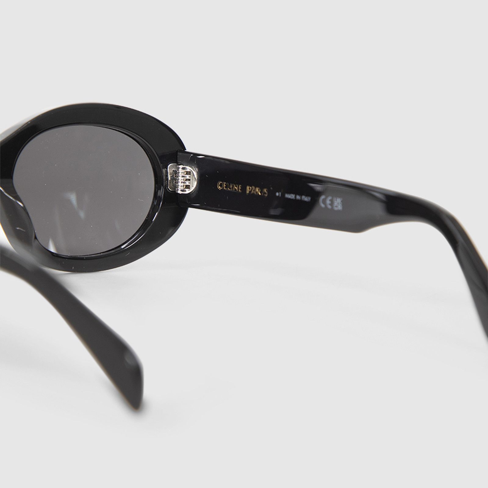 Celine Black Shiny Oval Sunglasses Size ONE SIZE - 11 Thumbnail