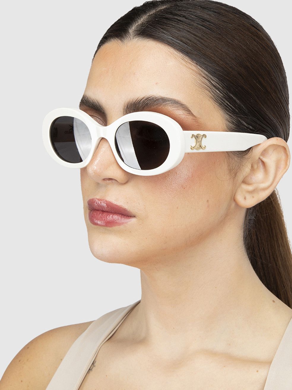 Celine White Oval Triomphe Sunglasses Size ONE SIZE - 2 Thumbnail
